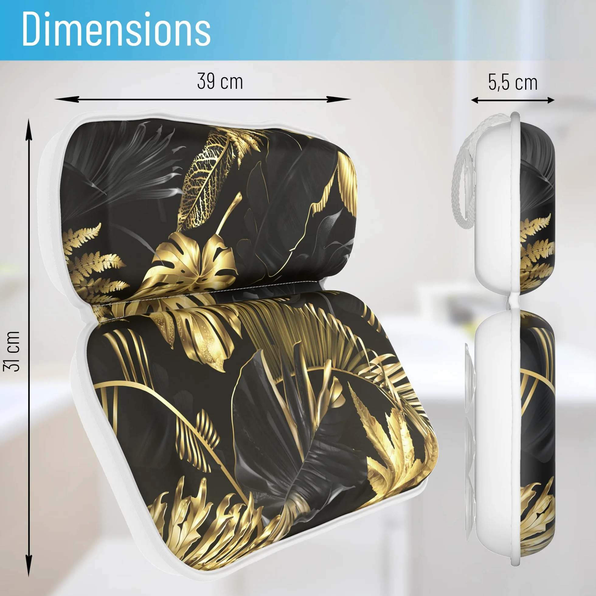 Sanilo Coussin de Bain, Nombreux Coussin pour Baignoire Confortables à Motifs, Coussins de Nuque Munis de Puissantes Ventouses, Lavables (Golden Leaves)