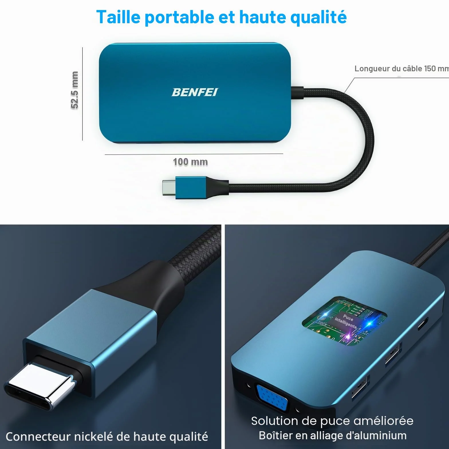 BENFEI Hub USB C MST 8 en 1 USB-C vers 2 HDMI 1 VGA 3 Ports USB 3.0 100 W Audio 3,5 mm Compatible iPhone 15 Pro MacBook Pro Surface