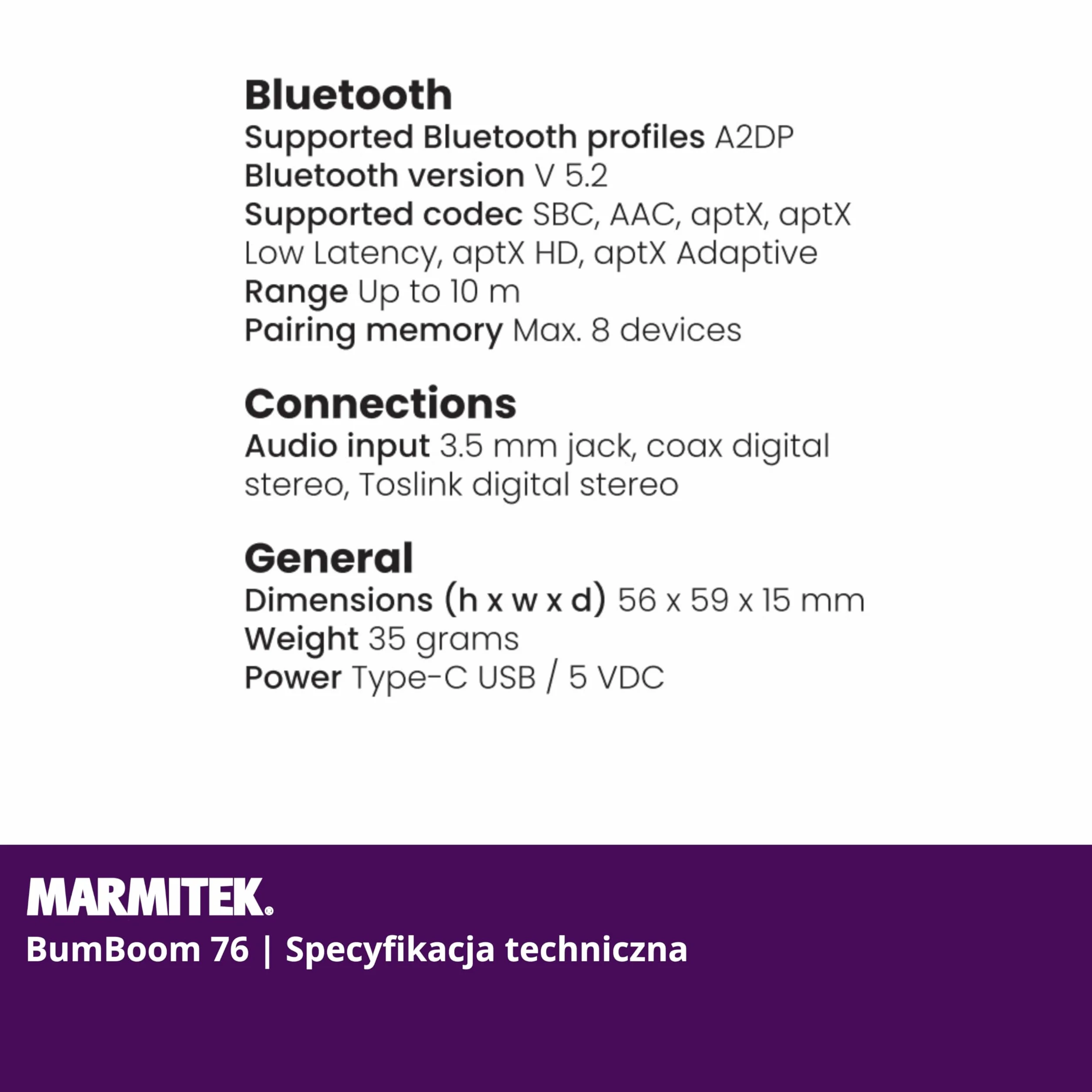 Odbiornik Bluetooth - Marmitek BoomBoom 76 - Samochód stereo - Przenośna bateria - NFC aptX - Zestaw głośnomówiący - jakość dźwięku - Szybkie połączenie