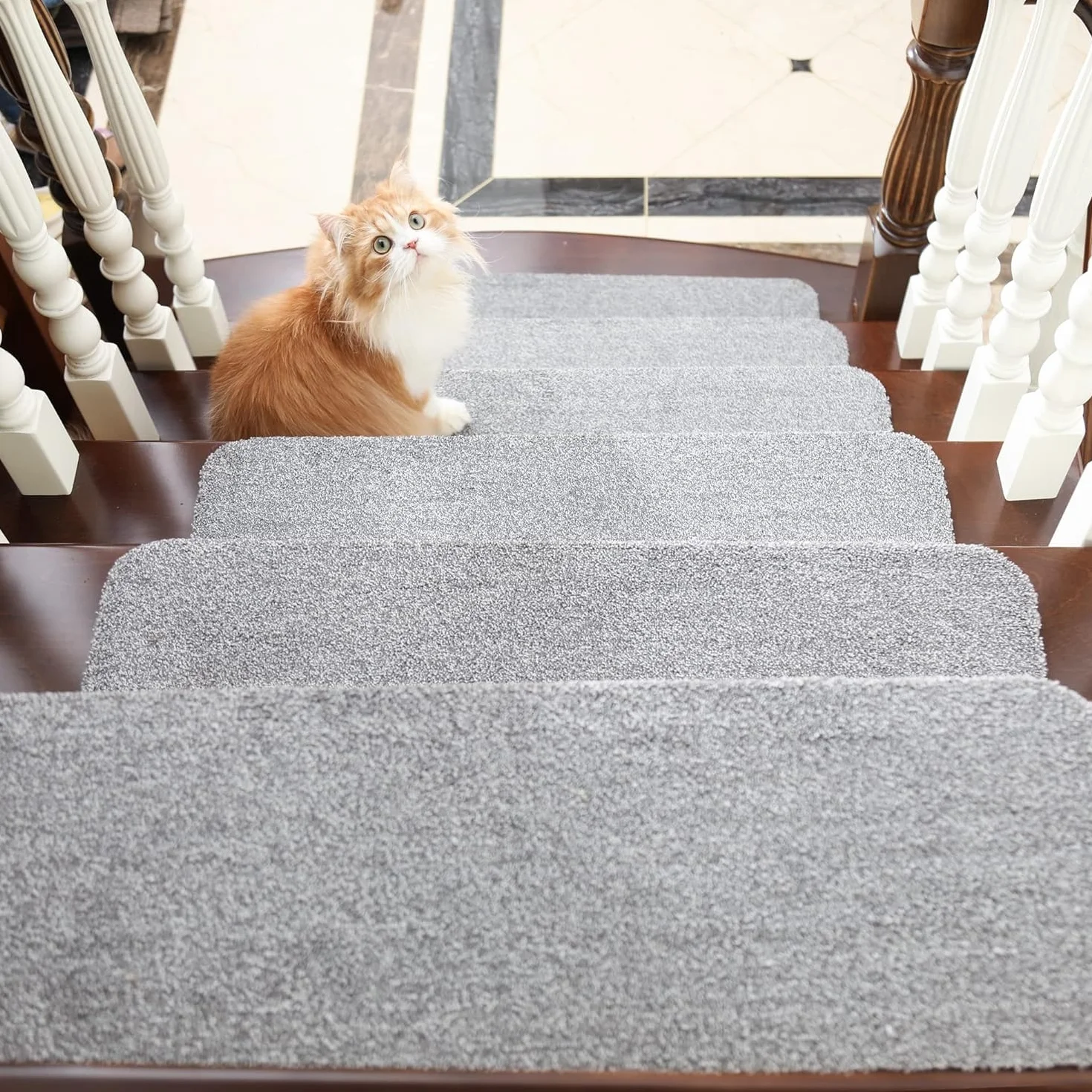 COSY HOMEER Moquette Escalier Antidérapante 70x22cm Lot de 4 Tapis Marchette Lavable TPE Auto-Adhésif Gris