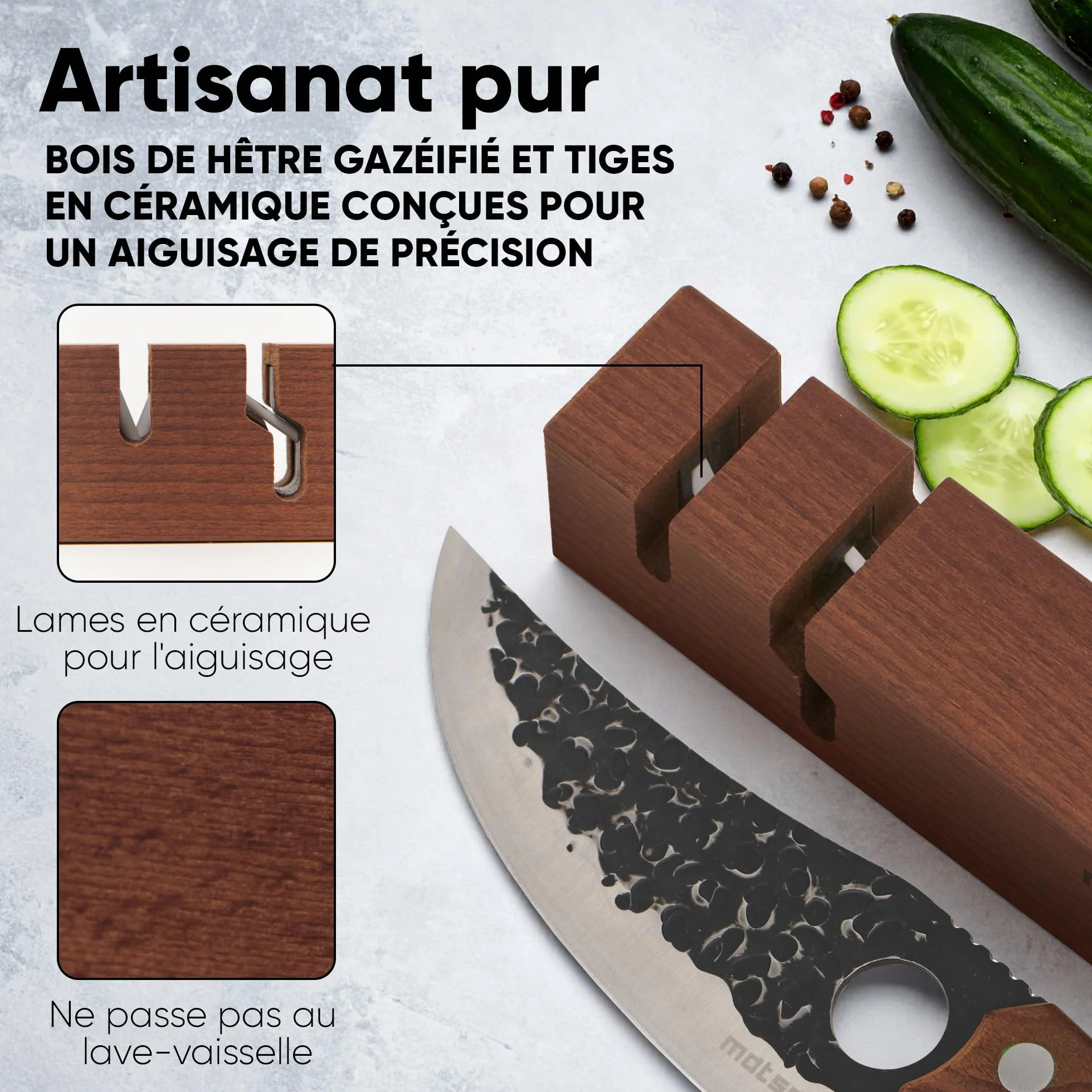 Matsato Aiguiseur Couteaux Manuel 2-en-1 pour Couteaux de Cuisine Base Antidérapante