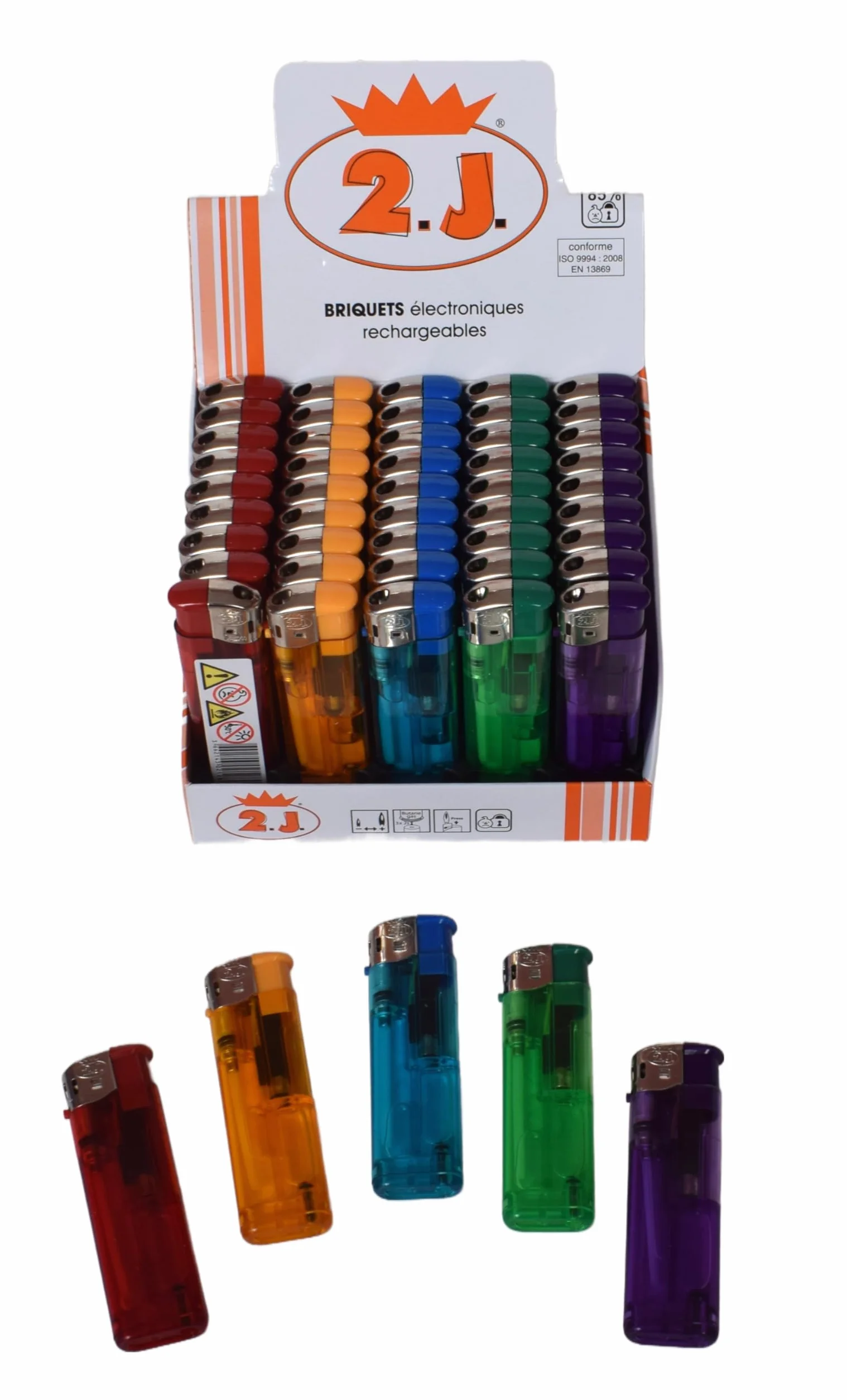 Lot de 50 Briquets Jetables Électroniques Slim à Gaz Translucides Assortiment 5 Couleurs