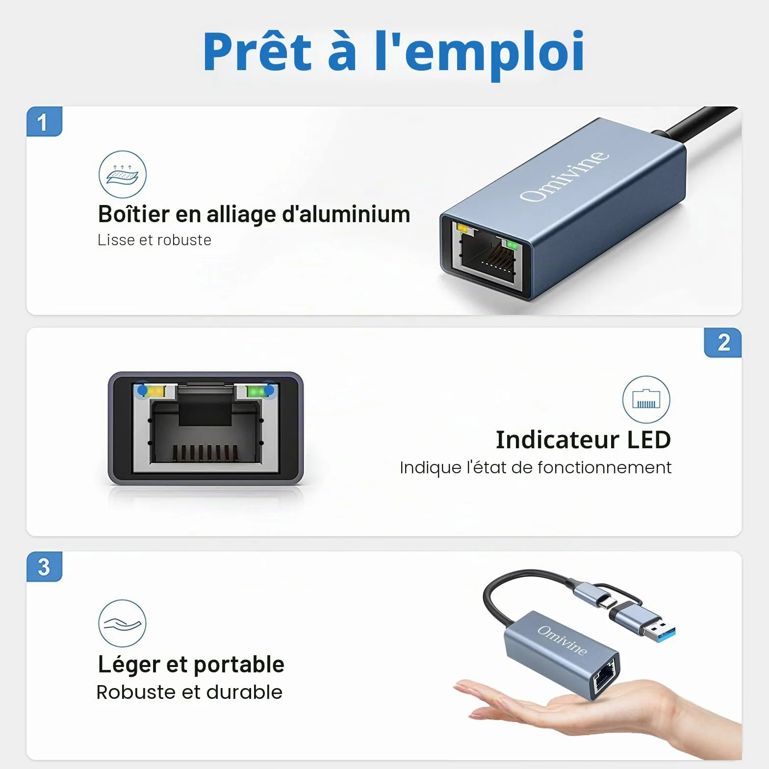 Adaptateur USB C vers Ethernet USB 3.0 RJ45 1000 Mbps Gigabit LAN