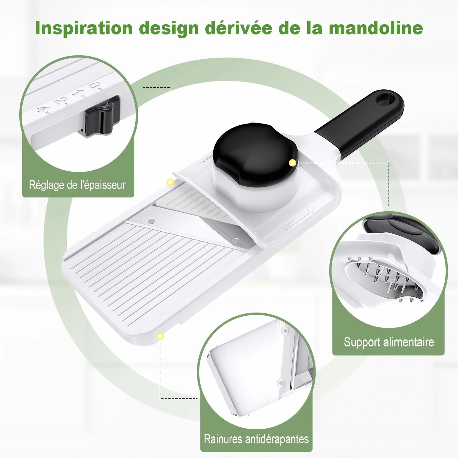 Ibergrif M526 Mandoline Cuisine Multifonctions Manuel Réglable 1–4 mm, Coupe-Légumes avec Protection anti-doigts & Verrou de Sécurité