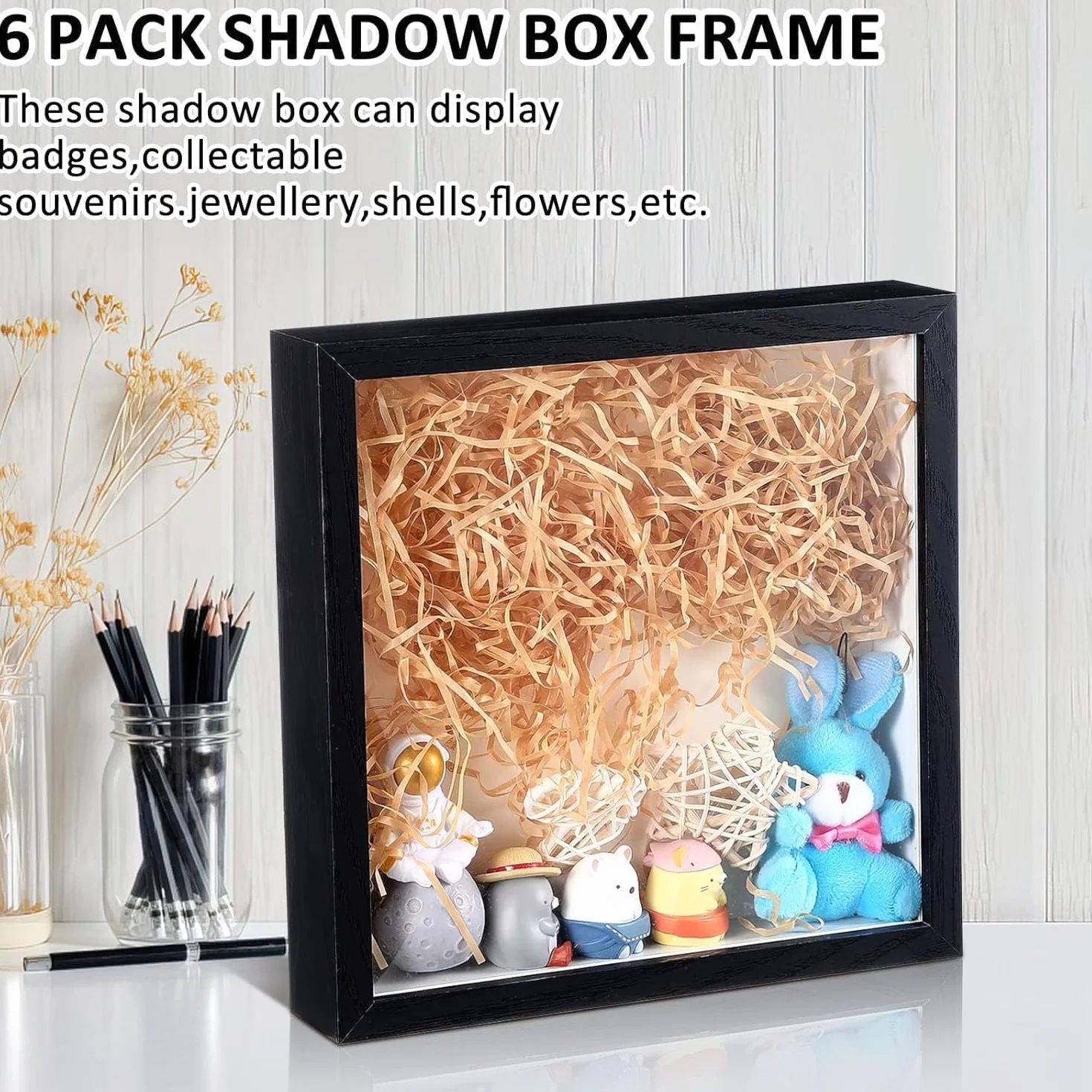 Lot de 6 Cadre 3D Profond 20x20 cm Cadre Photo Vitrine 3D Cadre Boîte en Bois Cadres d'Objet Carrée pour Médailles, Billets, Fleurs, Souvenirs, Diamond Painting