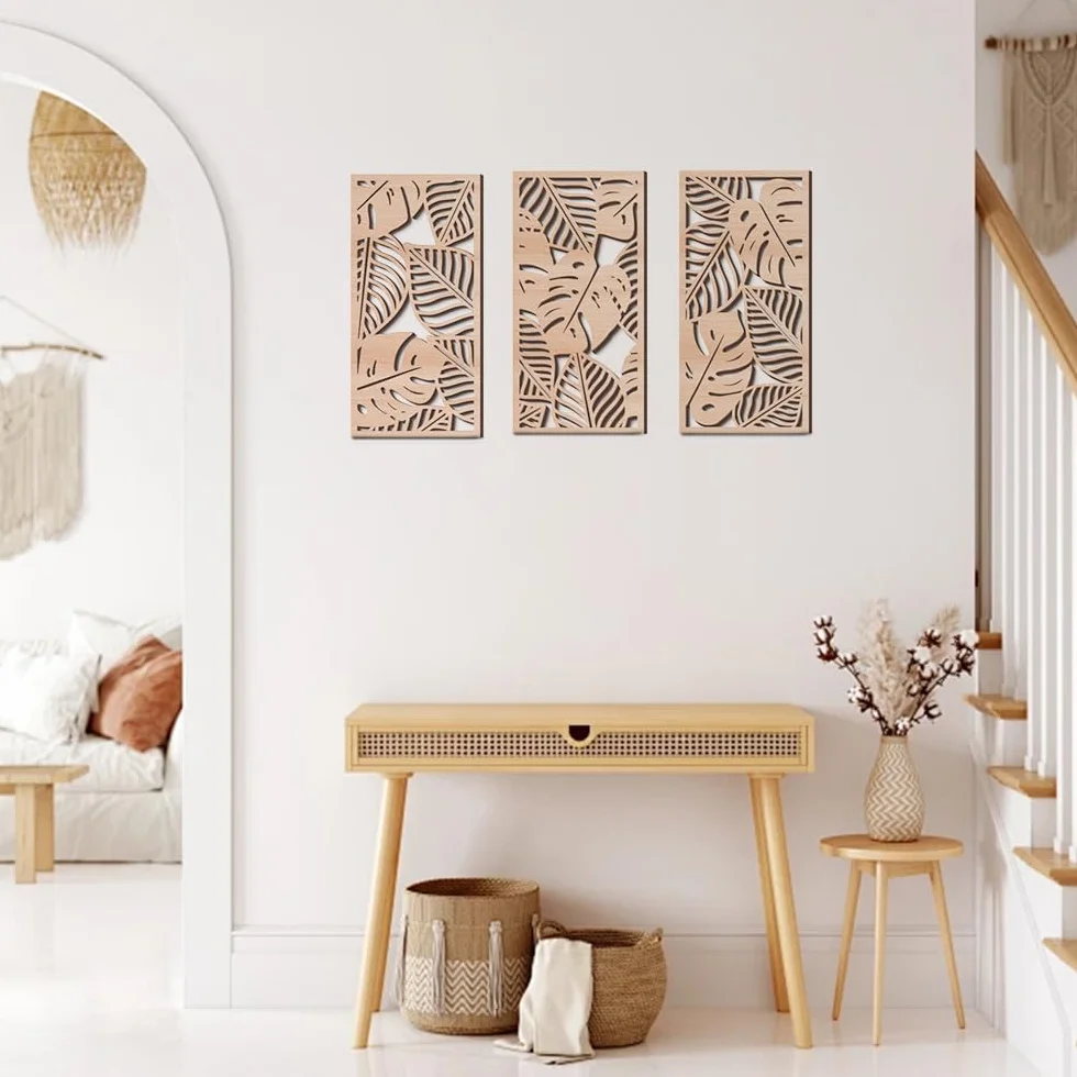 Rongxze Décoration murale bohème 3 motifs feuilles 40 x 20 cm Style naturel