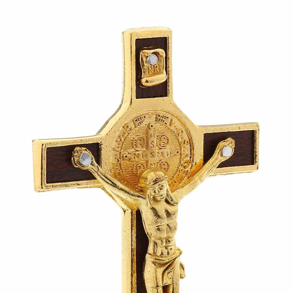 POFET Statue Crucifix Jésus-Christ sur croix doré voiture