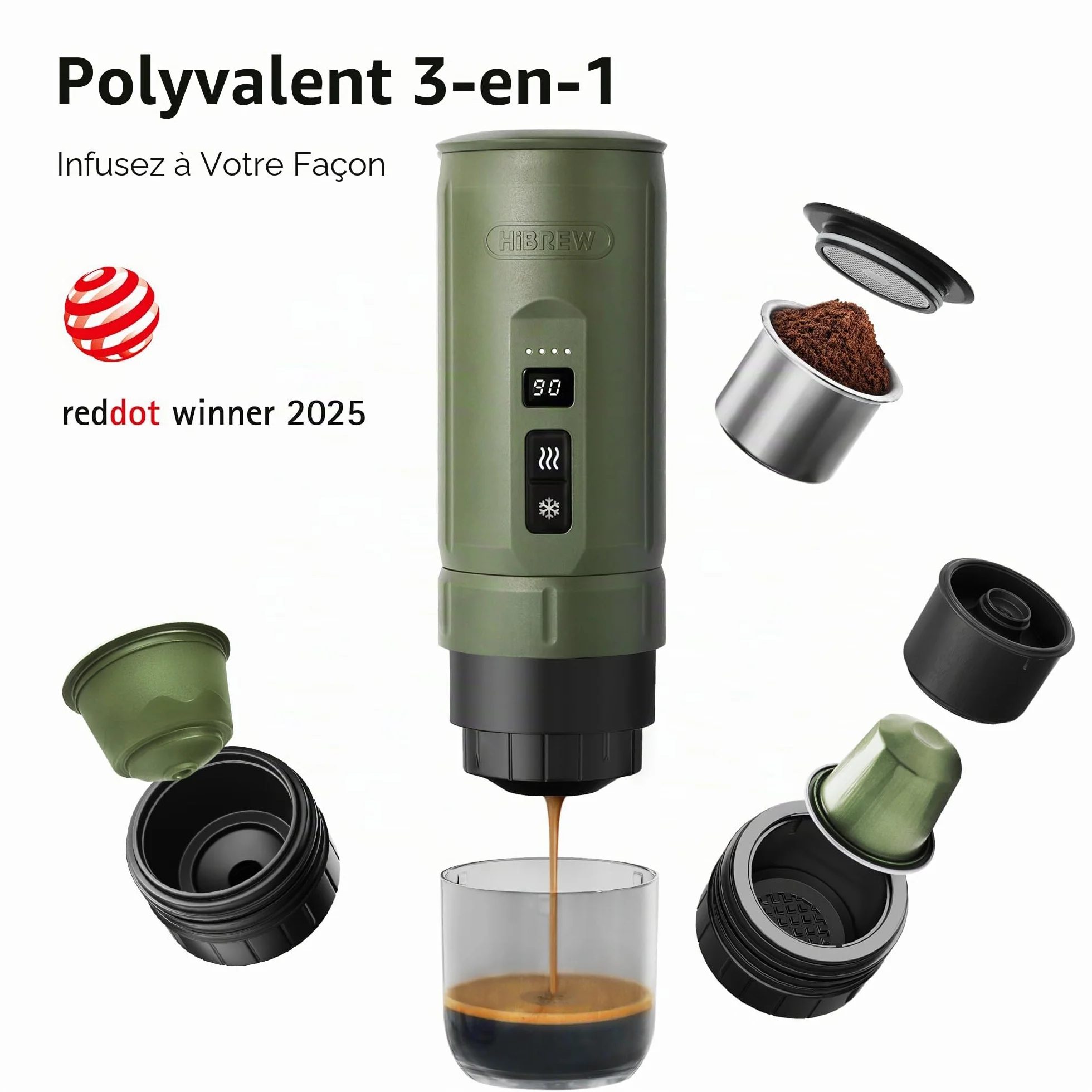 HIBREW H4C Explorer – Cafetière Espresso Électrique Portable, Machine à Café Rechargeable USB-C pour Camping et Voyages, Compacte pour Capsules et Café Moulu, avec Support Pliable et Étui de Transport