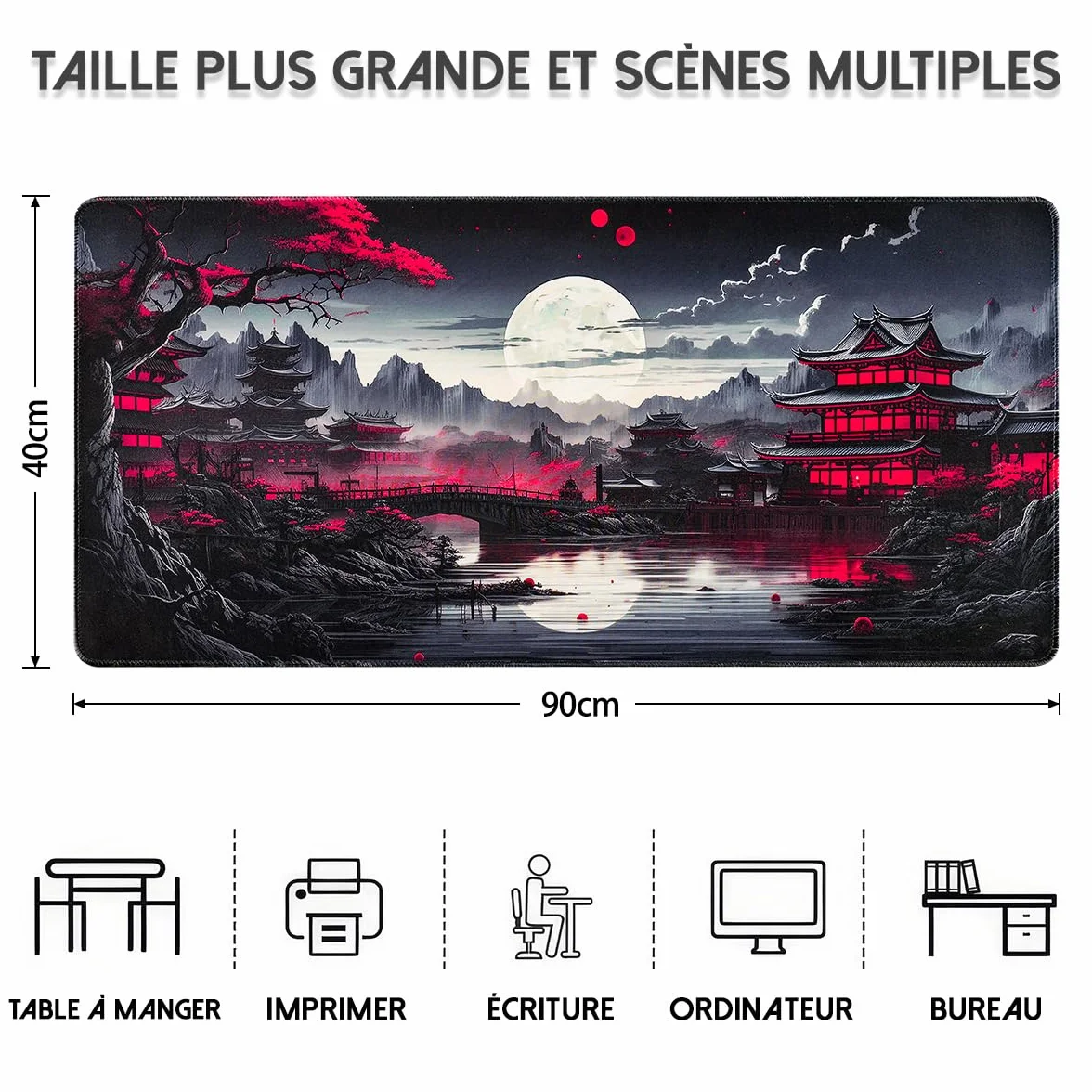 Zindoo Tapis de Souris XXL Gamer 900 x 400mm Haute Précision Bords Cousus Base Antidérapante