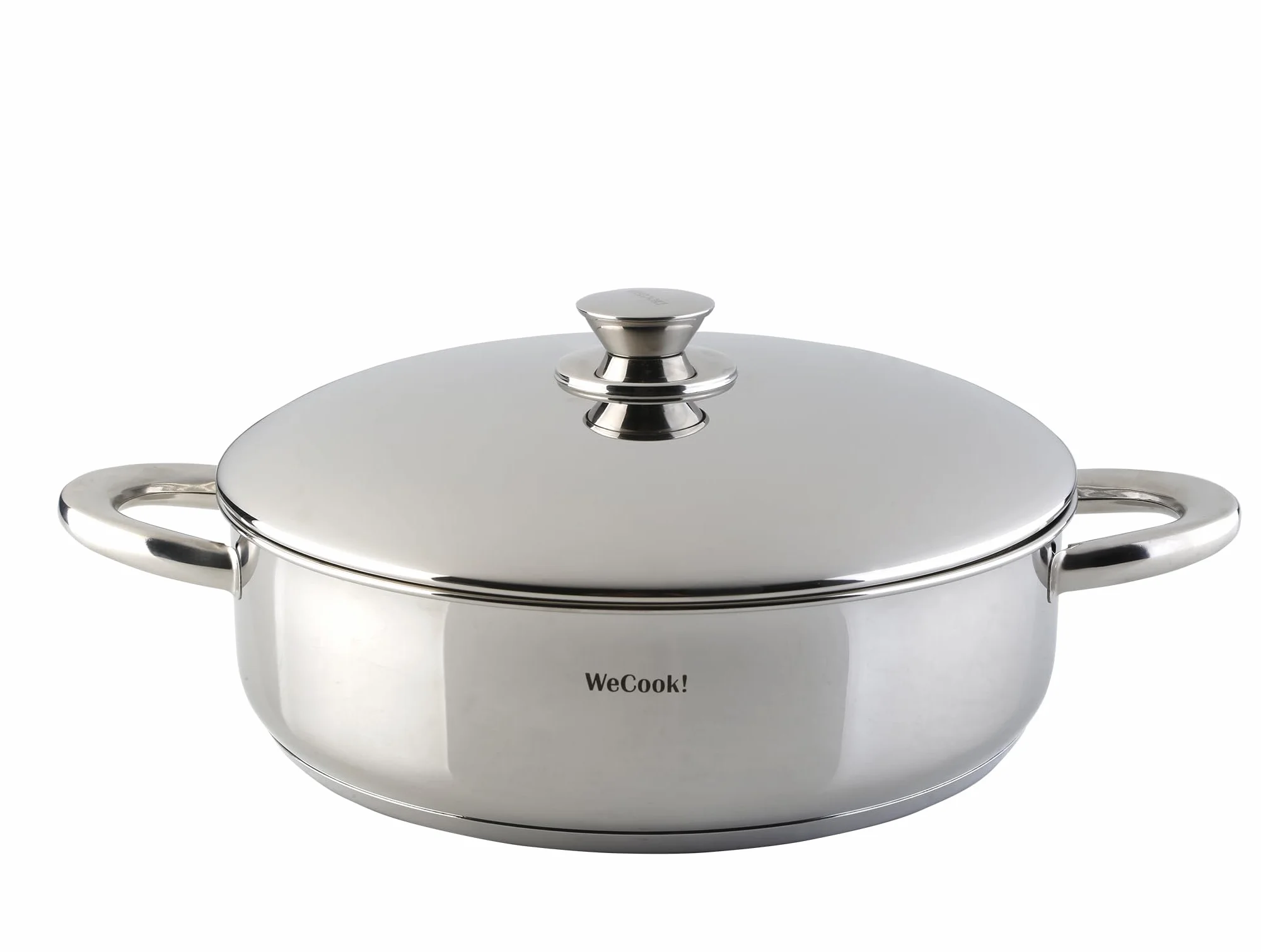 STAINLESS LOW COOKING POT WITH LID 28 cm.