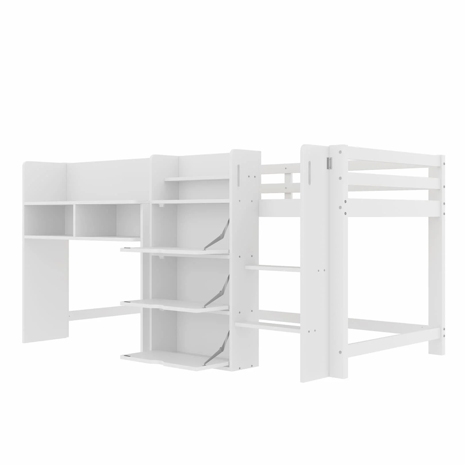 Lit Enfants Mi Hauteur 90x200,Lit Mezzanine 1 Place avec 3 Armoires,étagères Ouvertes,Haute Barrière,Sommier à Lattes Robuste,pour Enfants (A-Blanc)