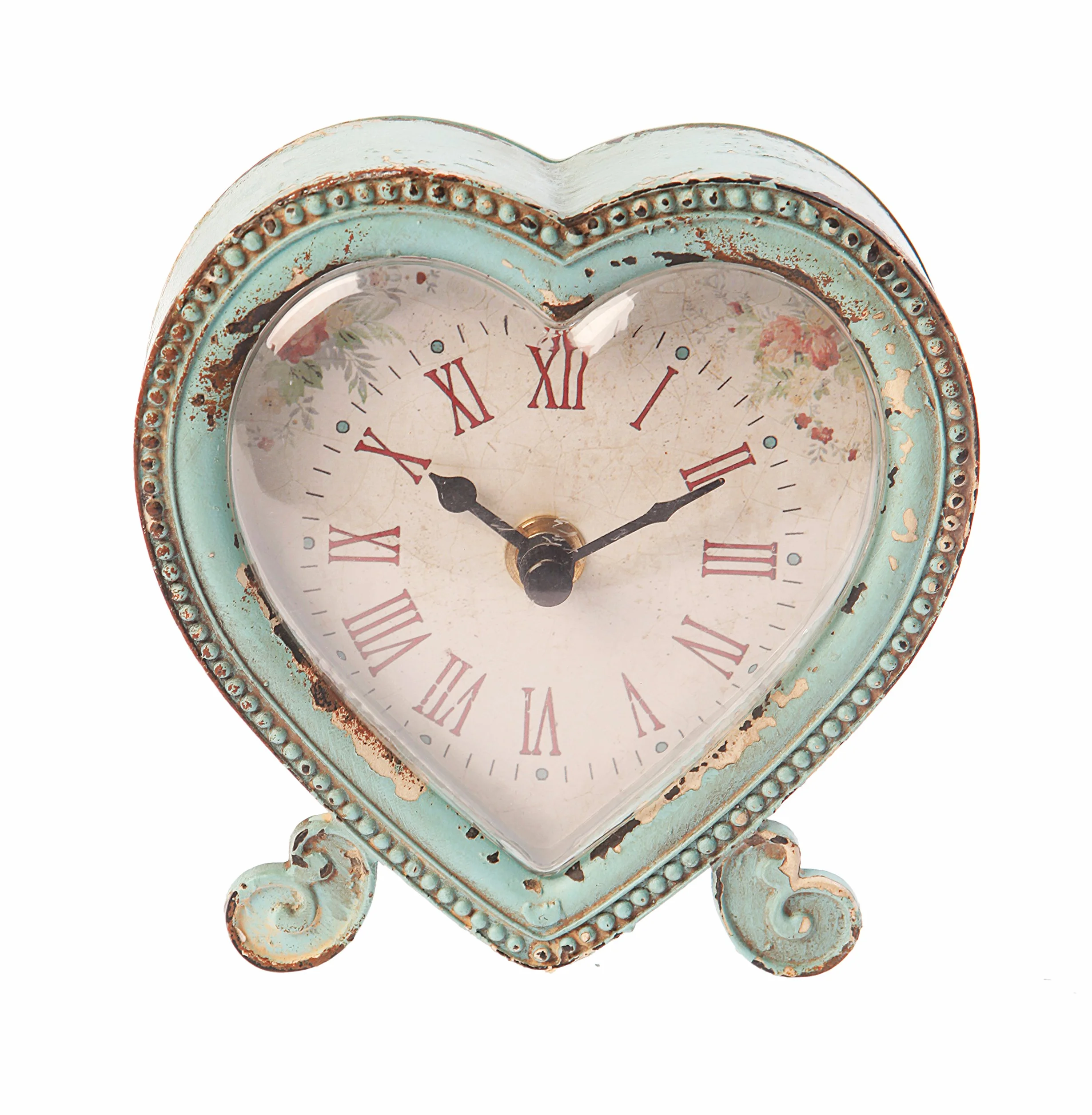 Sass & Belle Horloge en Forme de Cœur, Duck Egg/Pink, 12 x 12 x 2.5 cm