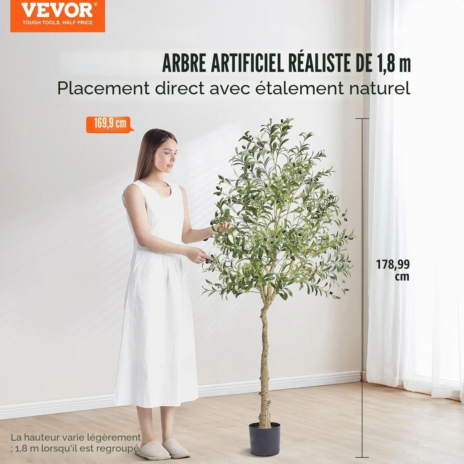 VEVOR Arbre Artificiel 179 cm Olivier Faux Arbre Vert avec Pot 170x145 mm Décoration Intérieur Extérieur