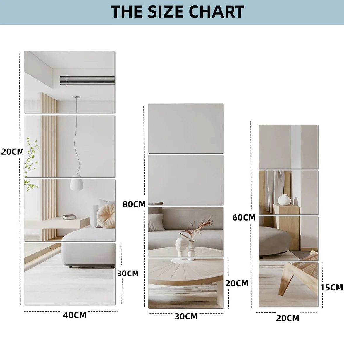 Miroirs autocollants acrylique HD lot de 4 miroir mural rétro coller grand miroir complet maison