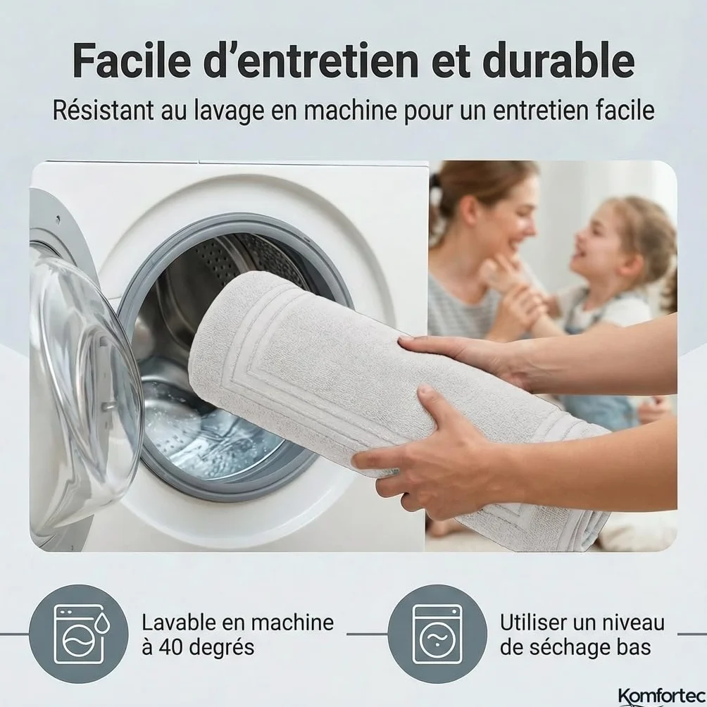Tapis de Bain 2 Pièces 600 g/m² 100% Coton 50x70 cm Blanc