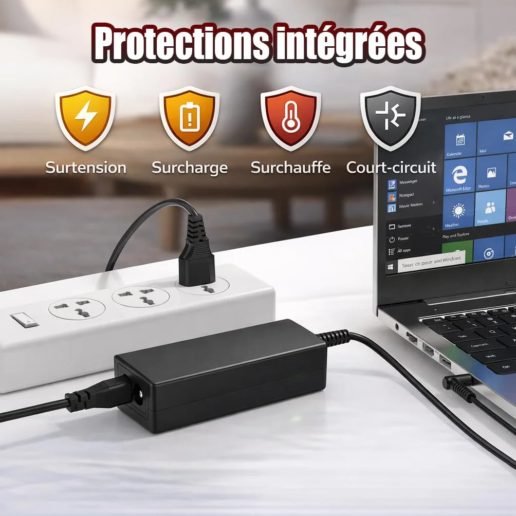 Chargeur Ordinateur Portable 45W Compatible HP Elitebook 840 850 ProBook 430 440 450 Pavilion X360 Stream Envy 19.5V 2.31A