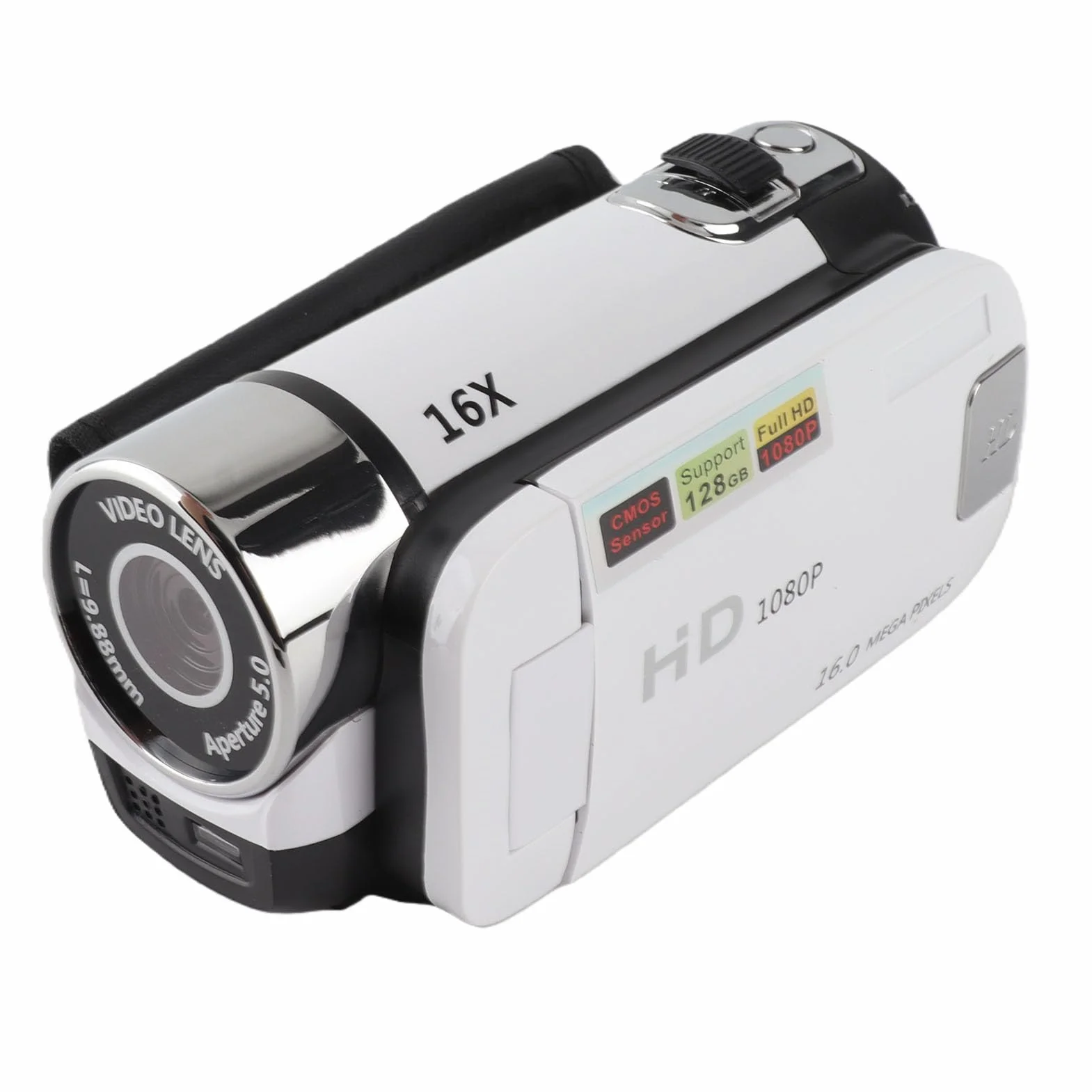 Kamera Wideo z 16 Zoomem Cyfrowym, Ekranem 2,4 Cala i Rozdzielczością 1080P. Rejestrator Wideo o Rozdzielczości 16MP ze światłem Wypełniającym, obsługą Selfie i Mikrofonu (WHITE)