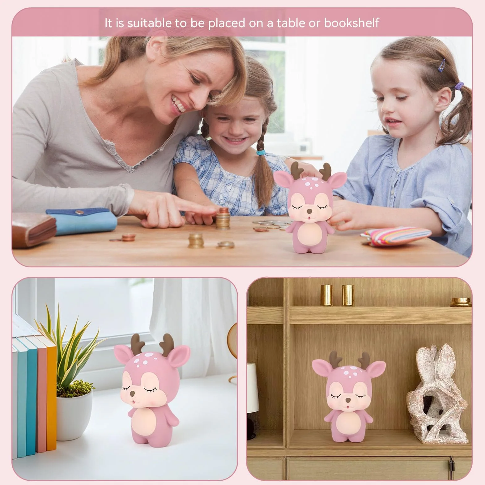 Tirelire Cerf Rose Plastique Décoration Chambre Filles Enfants