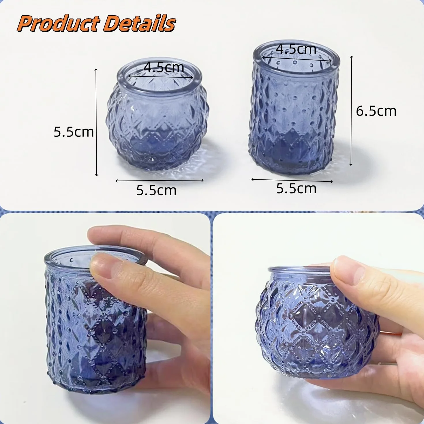 Lot de 12 bougeoirs en verre assortis pour fête prénuptiale, centre de table de mariage, décoration d'intérieur (12, bleu)