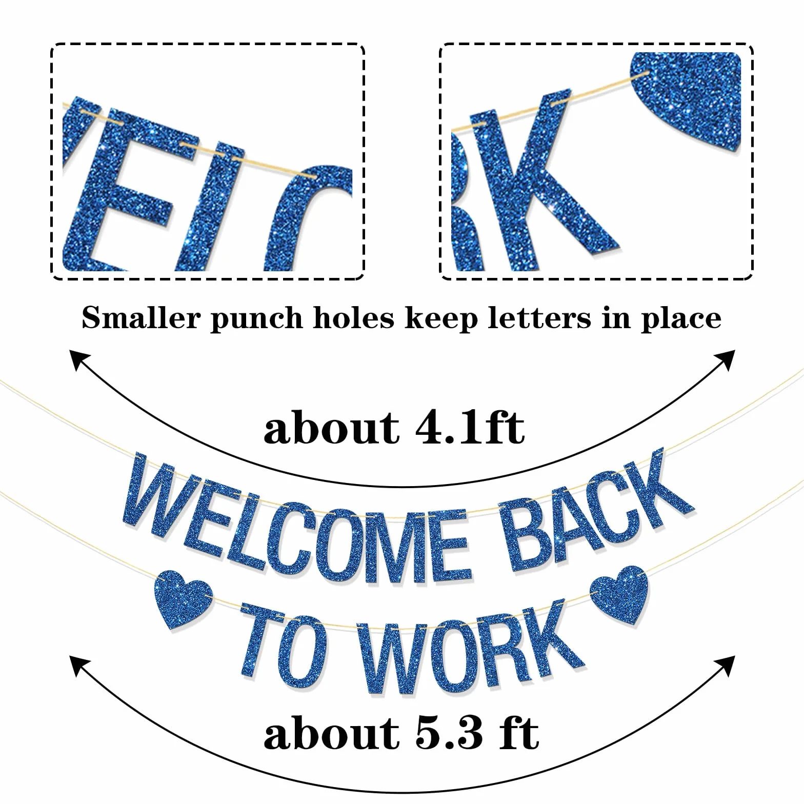 Bannière Welcome Back to Work – Décorations de fête de bureau – Retour au travail – Paillettes bleues
