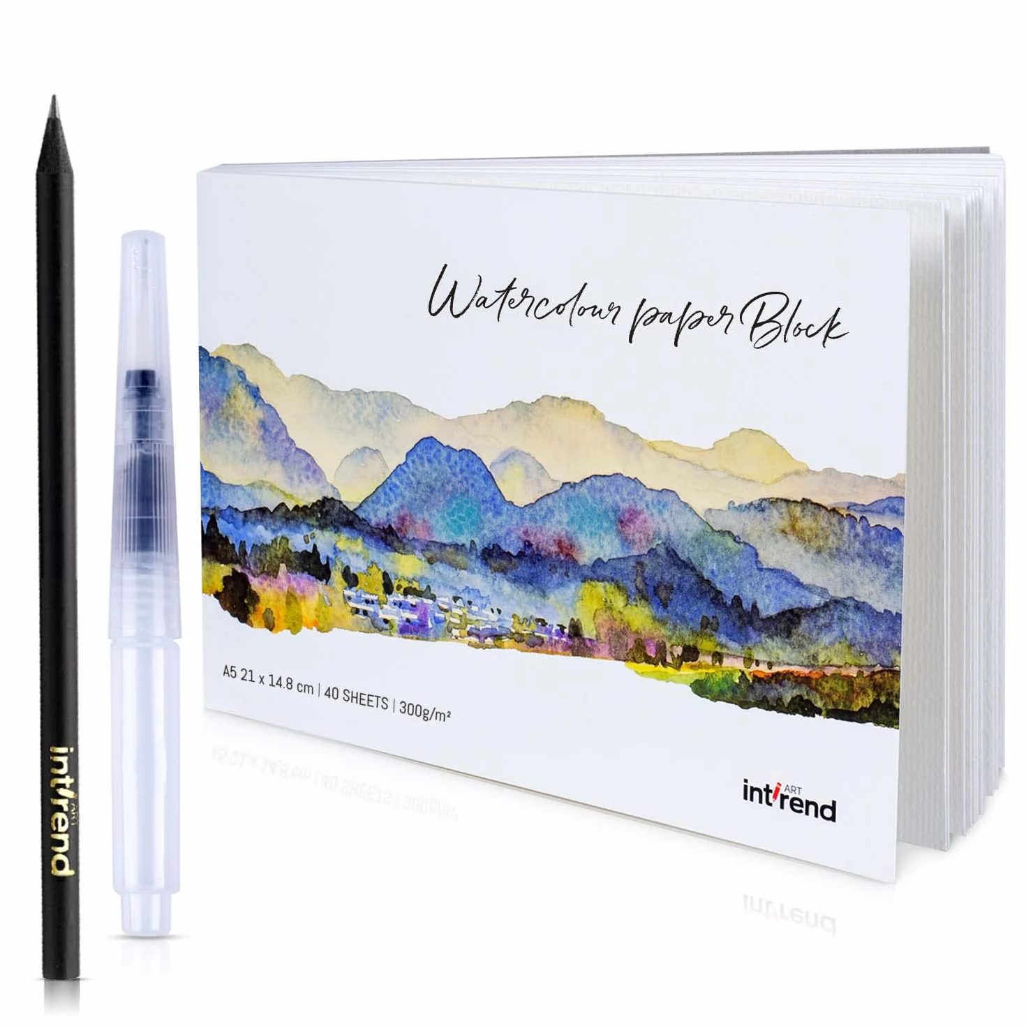 int!rend Carnet de Papier Aquarelle A5 40 Feuilles 300g - Crayon Aquarellable Stylo Pinceau à Réserve d'Eau