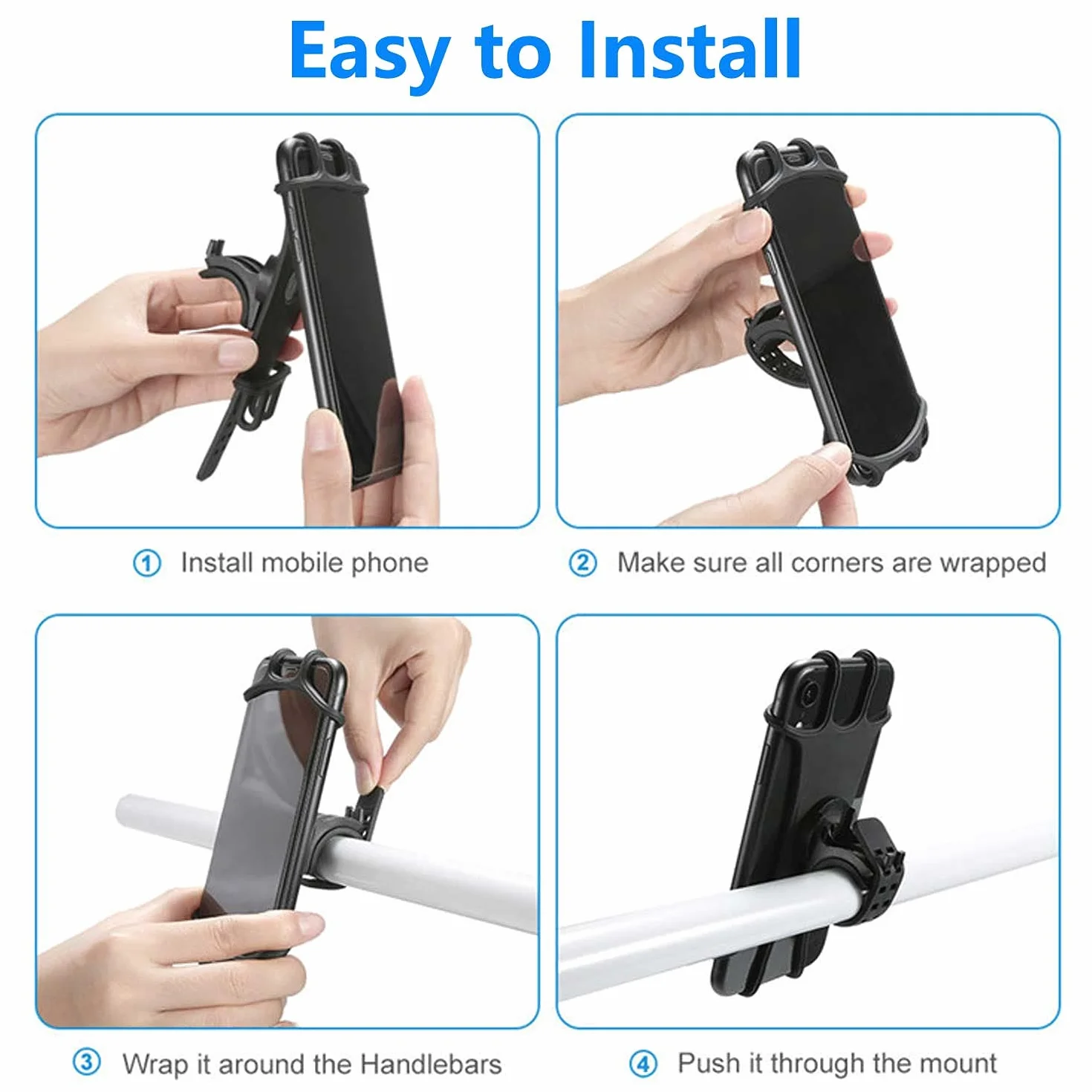 VOVIGGOL Uchwyt na telefon rowerowy, 2 sztuki, uniwersalny uchwyt na telefon motocyklowy do roweru, obrót o 360°, silikonowy uchwyt na telefon, do iPhone 12, 11 Pro, Samsung