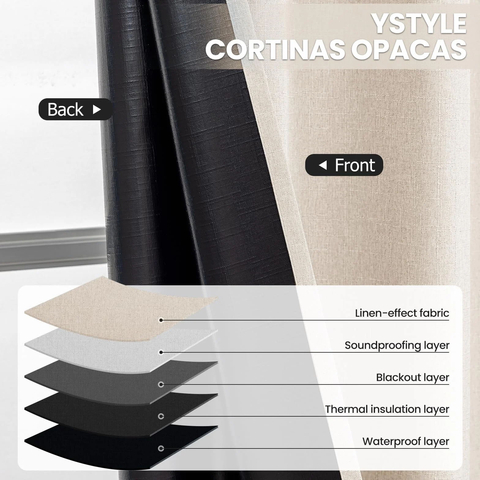 Rideau Occultant Lot de 2 140x200cm Effet Lin Thermique Isolant Anti Froid Chaleur Anti Bruit Anti UV avec Oeillet Beige
