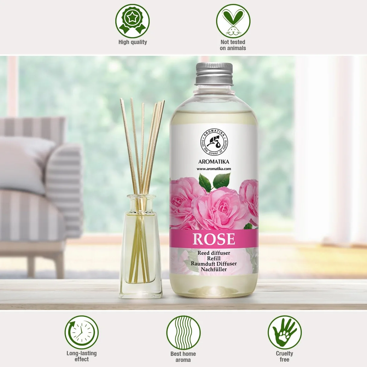 Diffuseur Parfum de Rose 500ml Recharge - Aromathérapie Ambiance Spa Bain