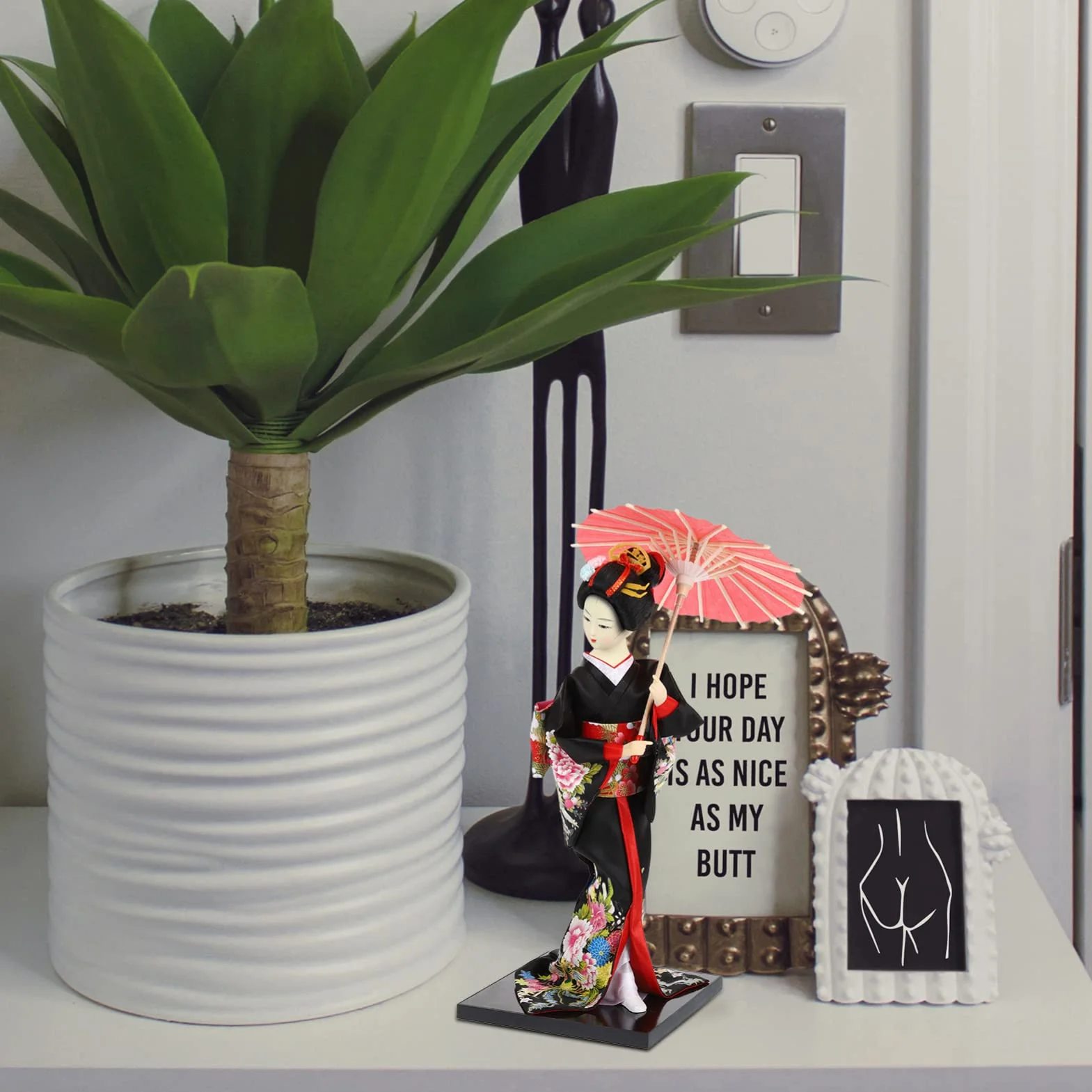 Poupée kimono japonaise geisha tenant un parapluie, figurine orientale collectionnable STOBOK