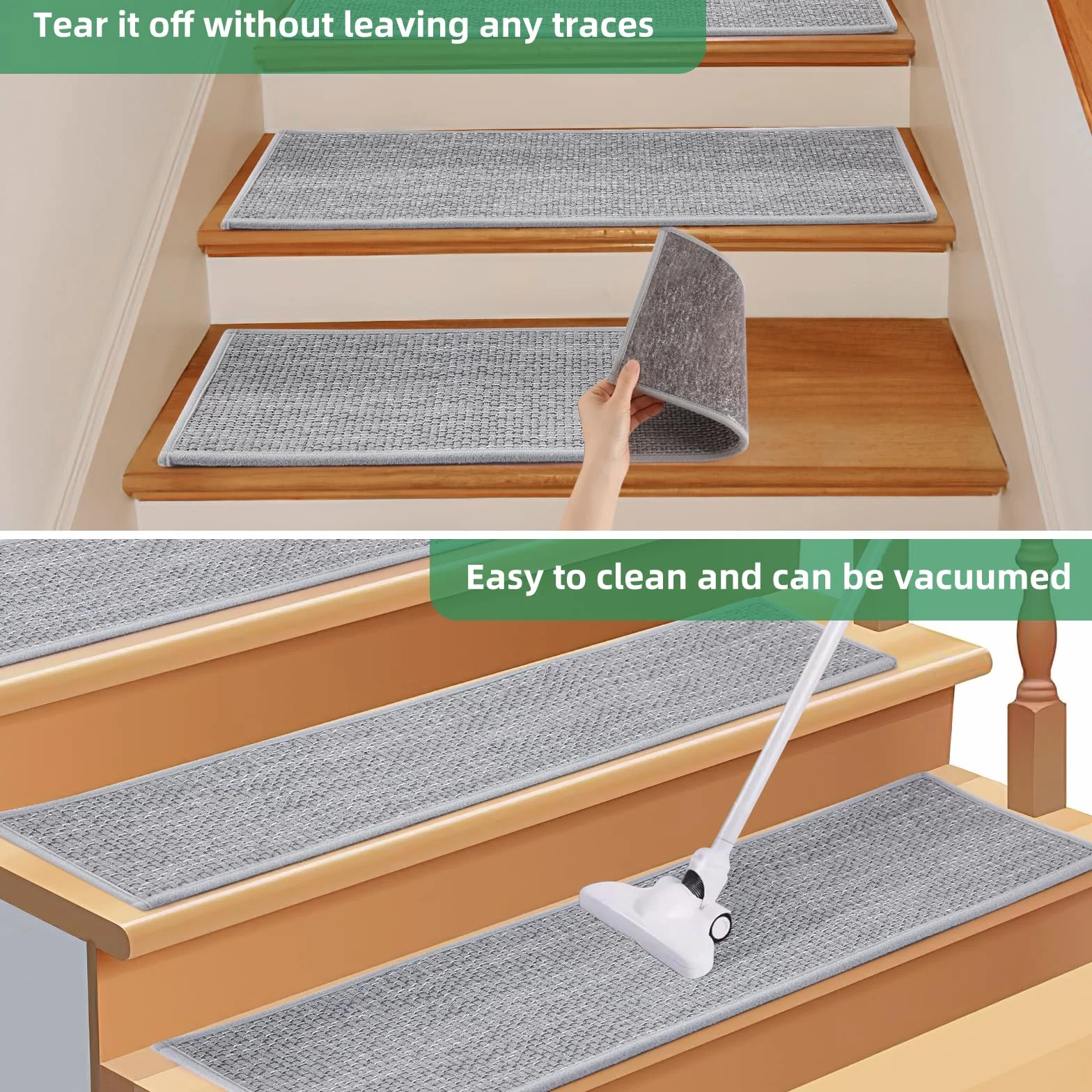 Marchettes D'escalier Antidérapantes YISUN 20x65cm Tapis Sécurité Enfants Animaux Gris