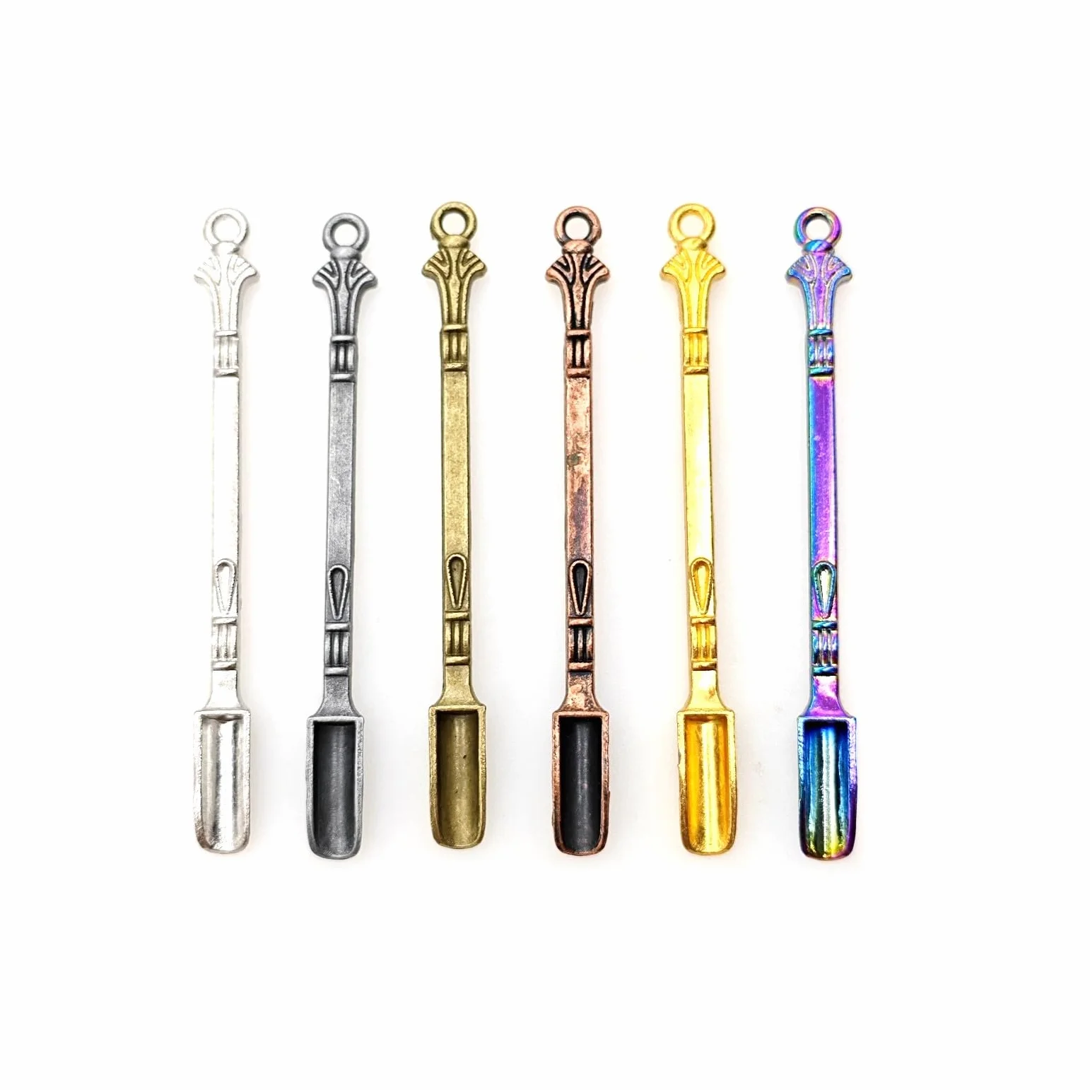 Lot de 6 mini cuillères à priser en métal pour poudre, épices, herbes et pendentif porte-clés DIY