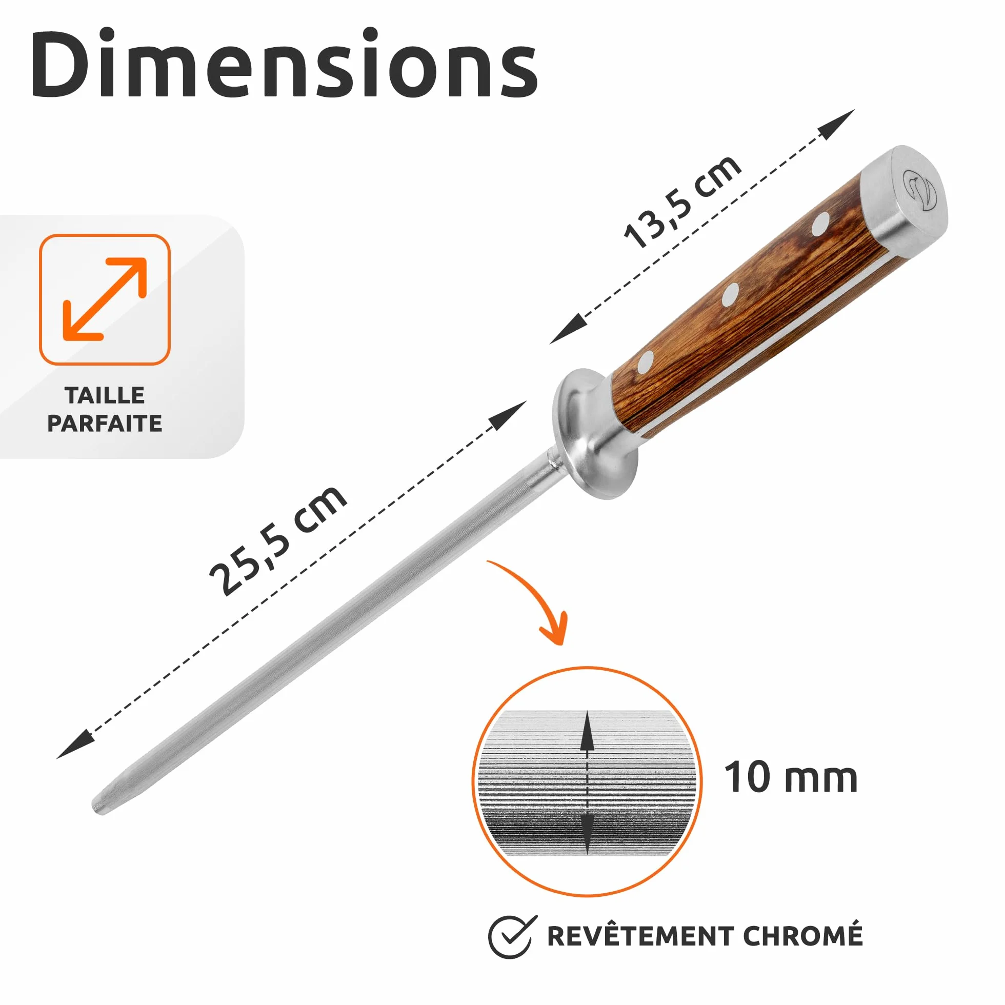 ECENCE Fusil à Aiguiser en acier inoxydable 65HRC, 39cm, cuisine professionnel