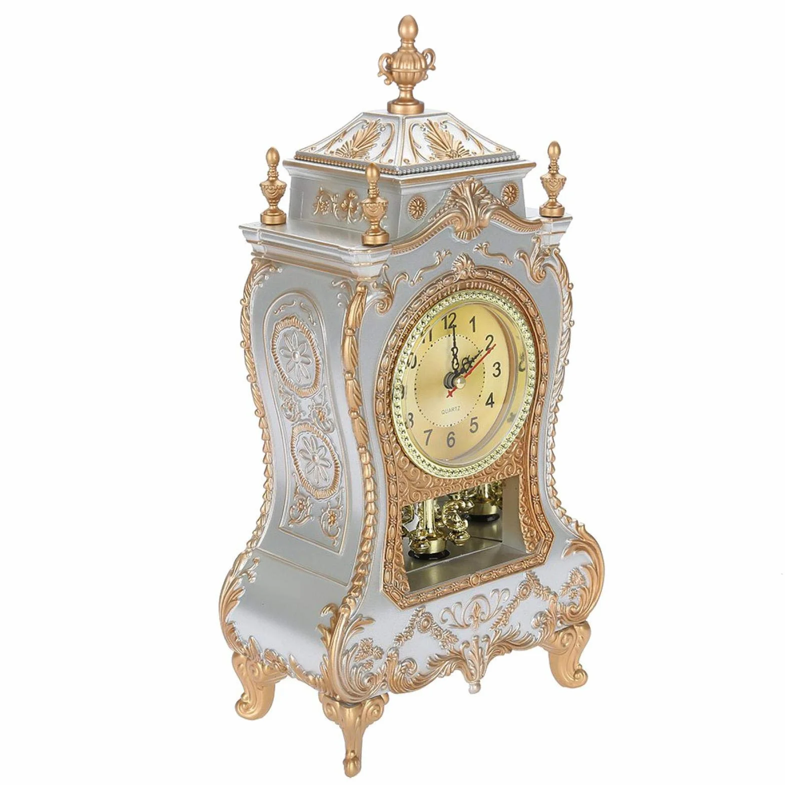 Horloges de Spécialité Rétro Réveil à Sonnerie Vintage Horloge Murale Antique Style Rétro Baroque Horloge de Cheminée pour la Maison Hôtel Réveil Mural Décoratif de Bureau(Blanche)