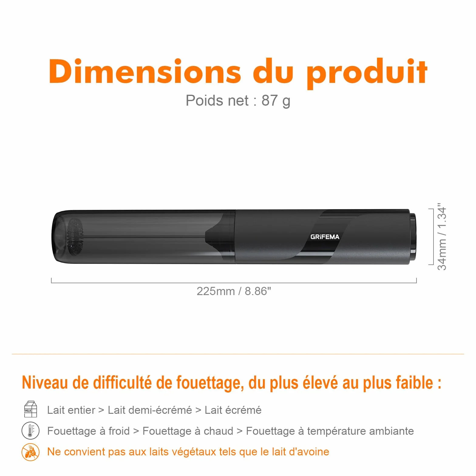 Mousseur à Lait Électrique 13 000 tr/min, Fouet Mini sans BPA, Piles, GRIFEMA