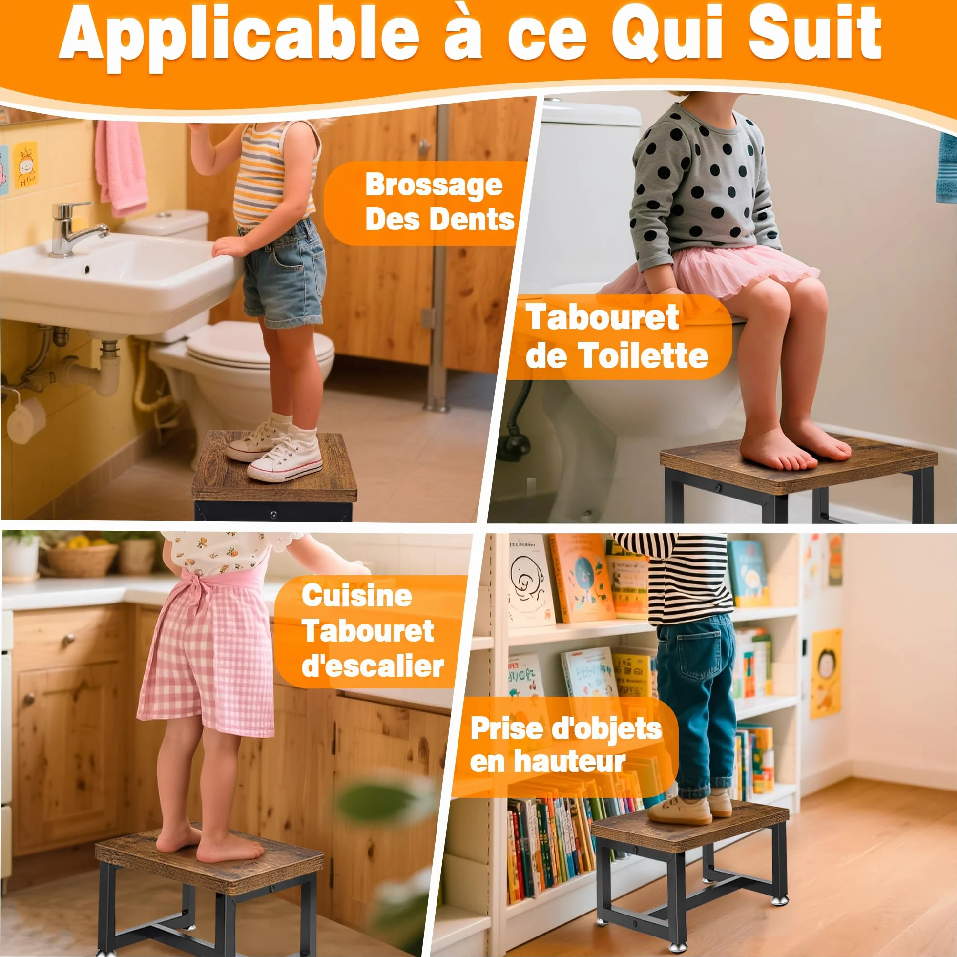OUUTMEE Marchepied en Bois pour Enfants et Adultes, marchepied à 1 Niveau pour Lit en Hauteur avec Pieds Antidérapants Jusqu'à 150KG, Marchepied pour Cuisine, Chambre à Coucher, Salle de Bain (Marron)