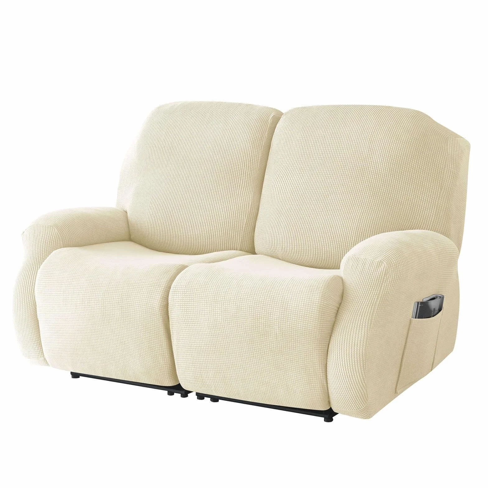 Housse de canapé inclinable extensible 2 places universelle avec poches lavable 6 pièces Beige