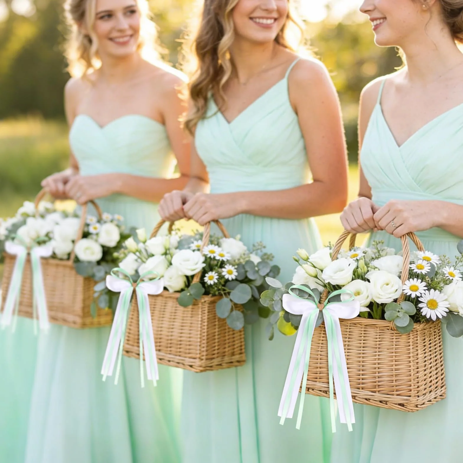 Nœuds Voiture Mariage 23cm Nœud Papillon Blanc Vert Cœurs Ruban Satin Décoration Mariage Voitures Nuptiales Cadeau