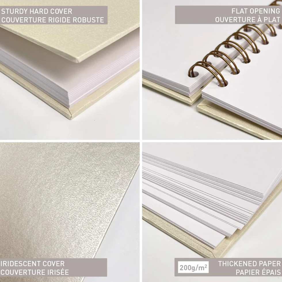 Clairefontaine 95433C Album à Personnaliser 40 Feuilles 32x24 cm Papier Blanc 200g m² Couverture Rigide Ivoire Irisée Spirale bronze Scrapbooking DIY