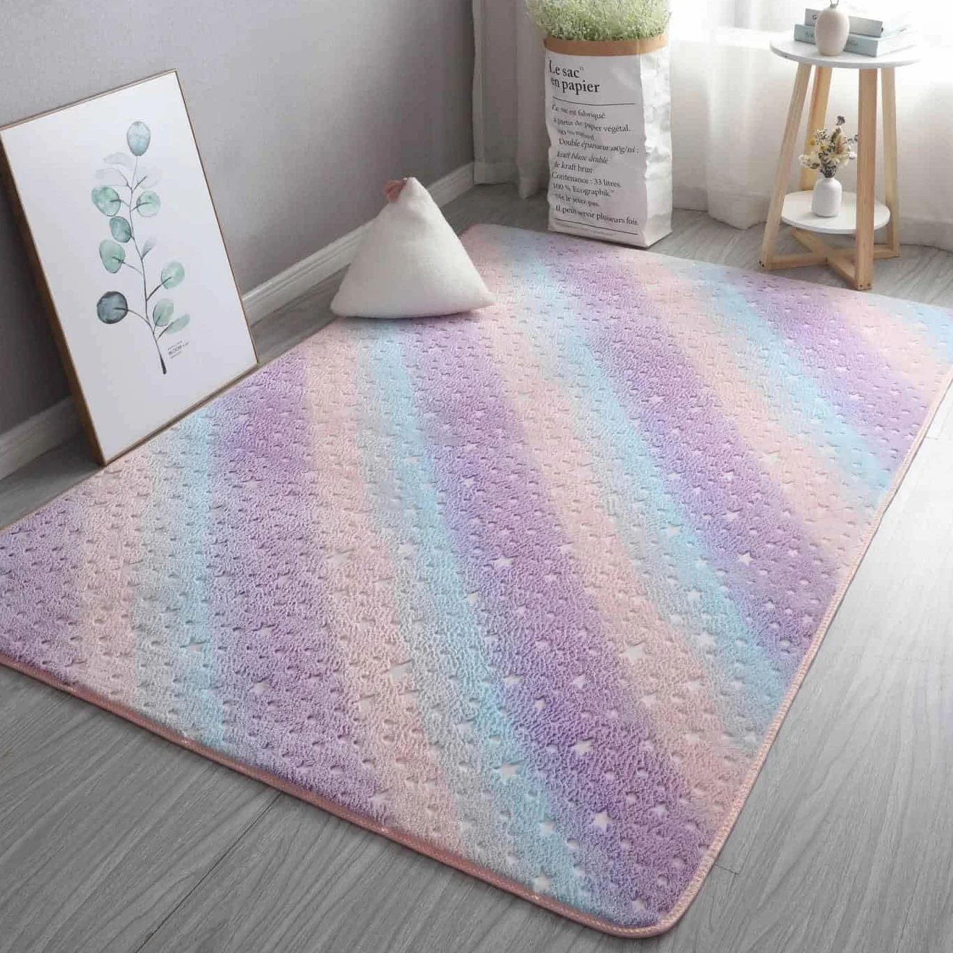 Tapis lumineux phosphorescent à motifs de stars arc-en-ciel pour filles, 100 x 160 cm