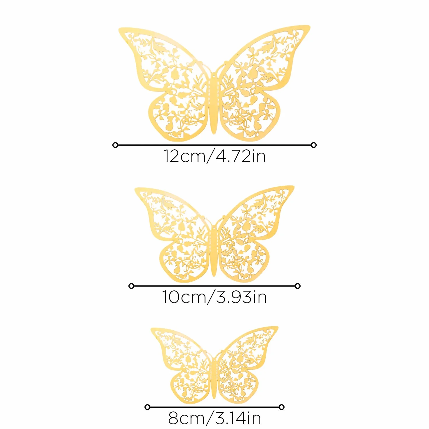 AIEX 24pcs Autocollants Papillons 3D Amovibles Or 3 Tailles Stickers Muraux Décoration