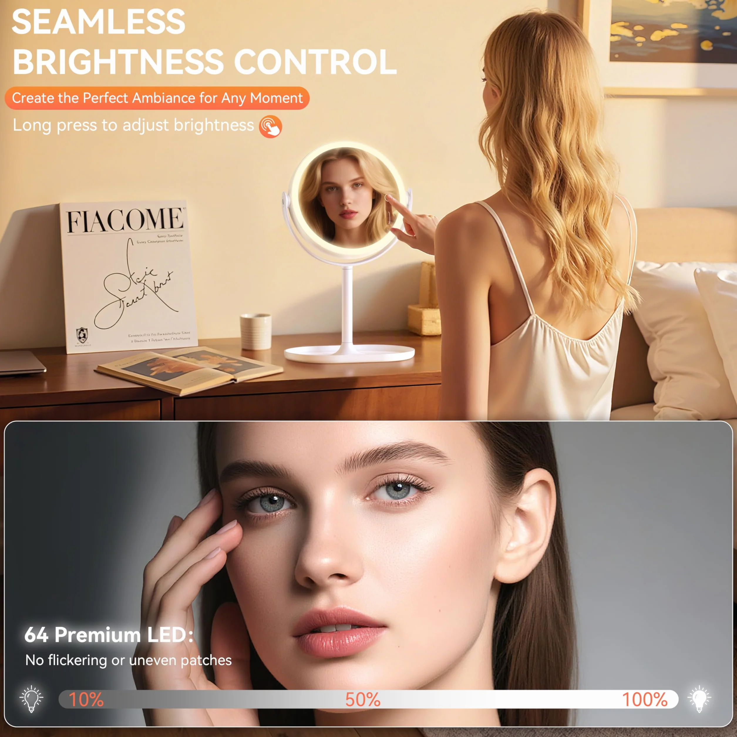 Auxmir Miroir de Maquillage Éclairé 30X/1X, LED Intensité Variable, Rotation 360°, Miroir Grossissant Lumineux