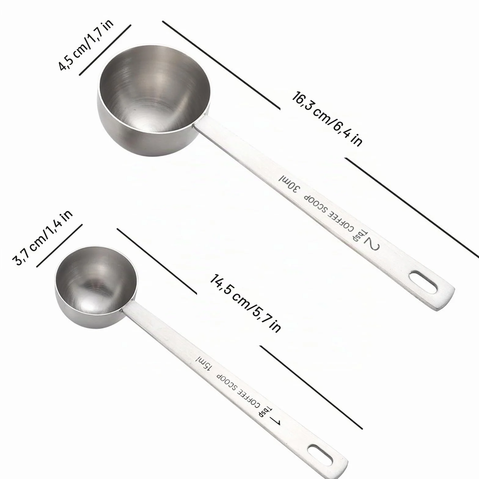 Lot de 2 doseurs à café 15 ml 30 ml cuillères à soupe en acier inoxydable