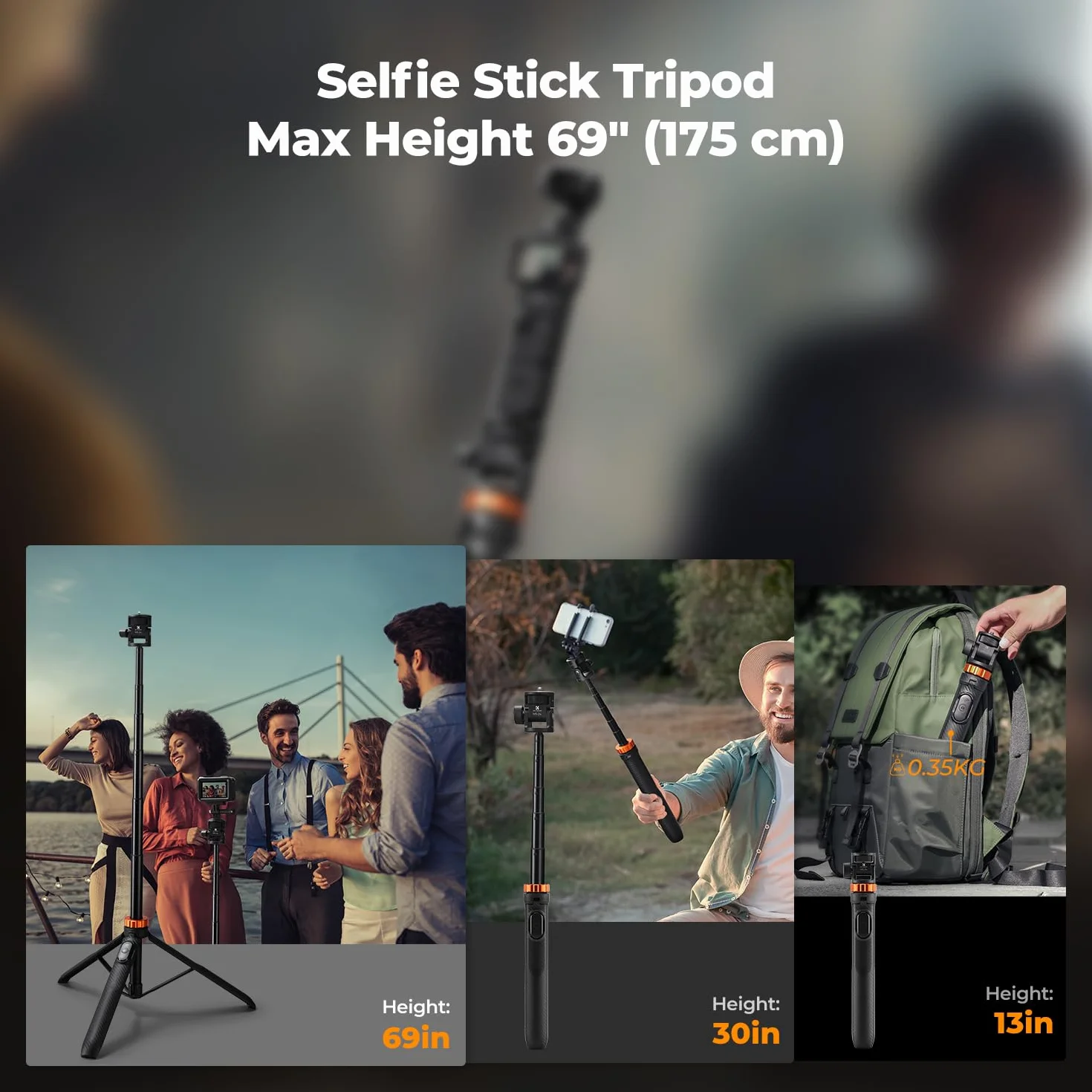 K&F CONCEPT Statyw do smartfonów i aparatów, Selfie Stick 175cm MS24, Selfie Stick z pilotem Bluetooth i klipsem na telefon, adapter GoPro/DJI Action/ Insta360, Streaming e Vlogging