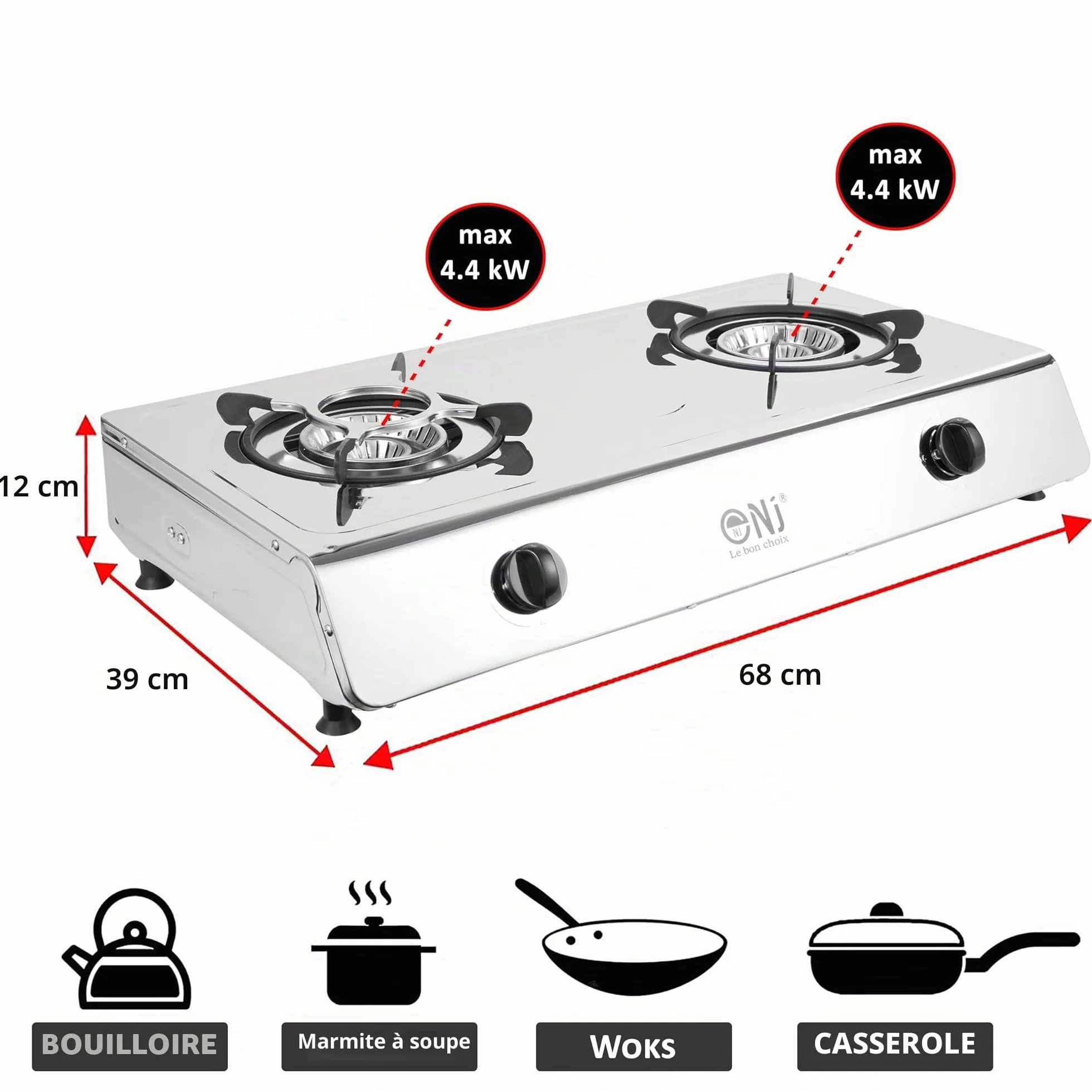 NJ-200 Réchaud à Gaz - 2 Feux Plaque de Cuisson Portable GPL 8.8kW