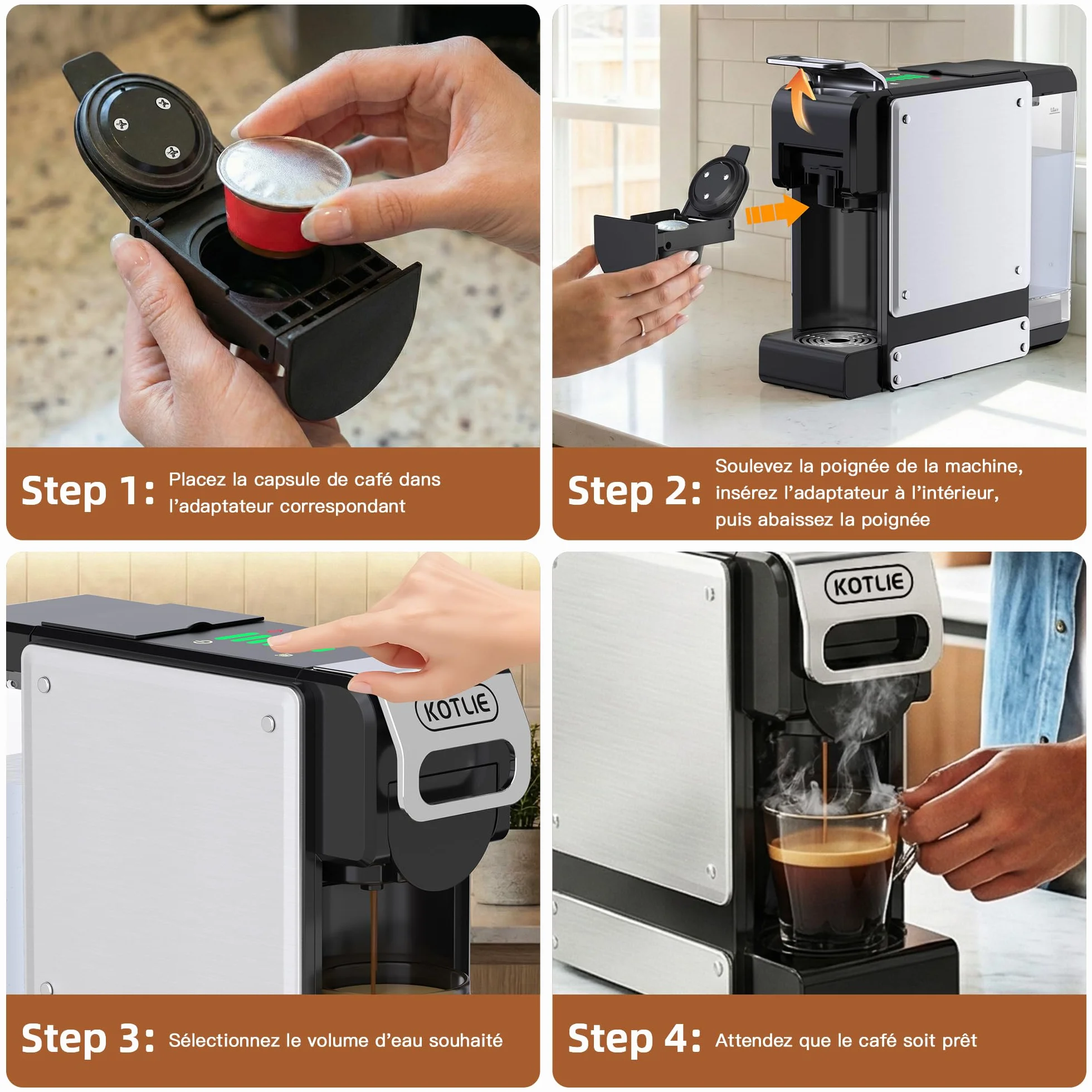 Machine à Café à Capsules 5 en 1, 19 Bar, Réservoir d'eau 1L, pour Nespresso* Original, Dolce Gusto*, LAVAZZA* A Modo Mio, Café Moulu et Dosettes ESE 44mm, 7 Niveaux d'eau avec Capteur, Compacte