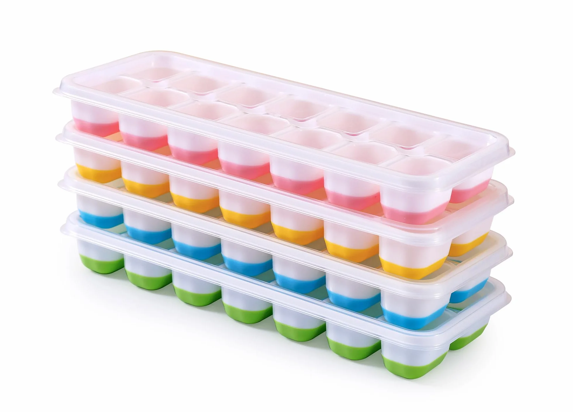 Moule à glaçons en silicone avec couvercle lot de 4 bacs empilables pour babybrei cocktail whisky café Bleu Vert Rose Jaune
