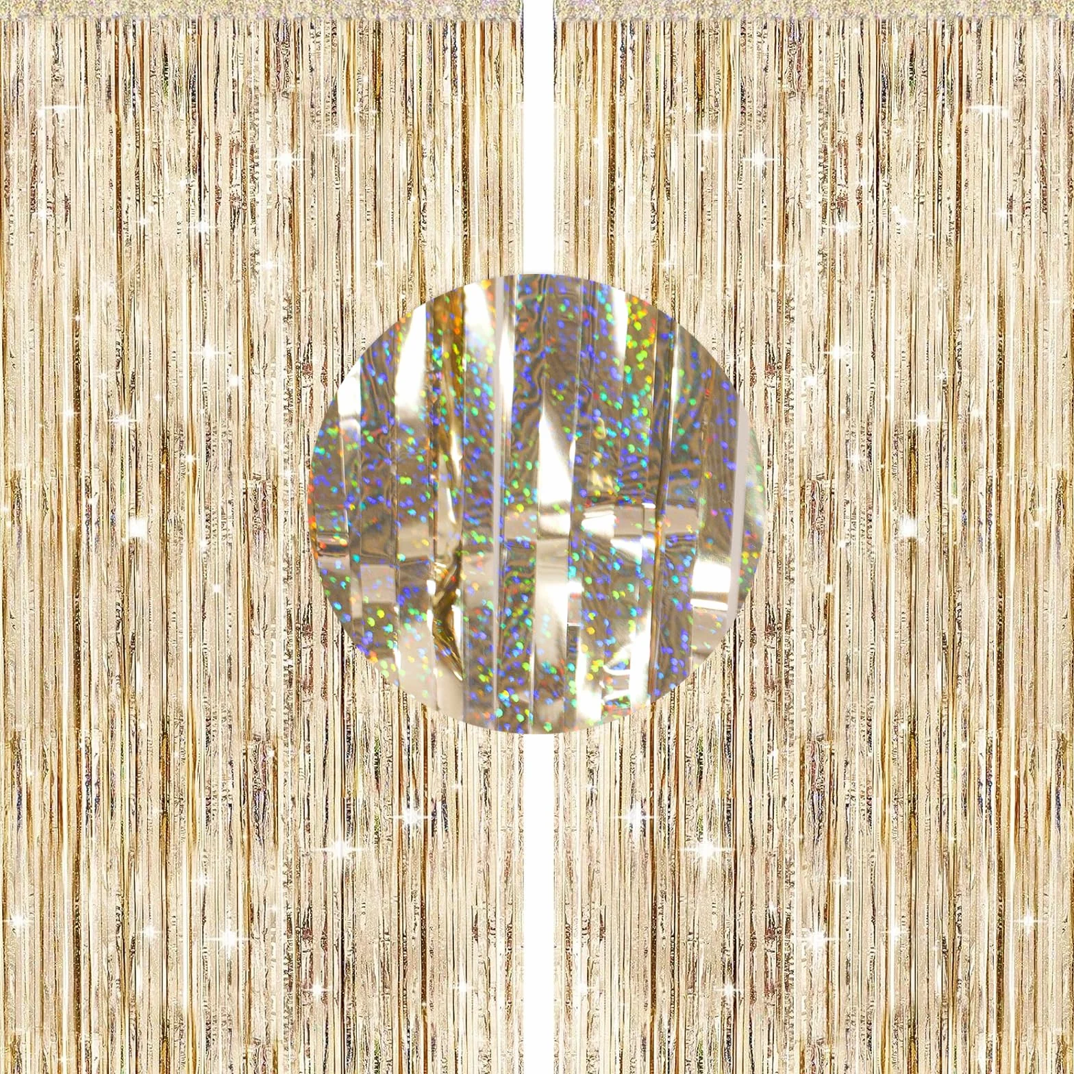G2PLUS Rideau Métallique Frange Scintillants 2PCS Anniversaire Fête Photo Fond Décoration Champagne Doré
