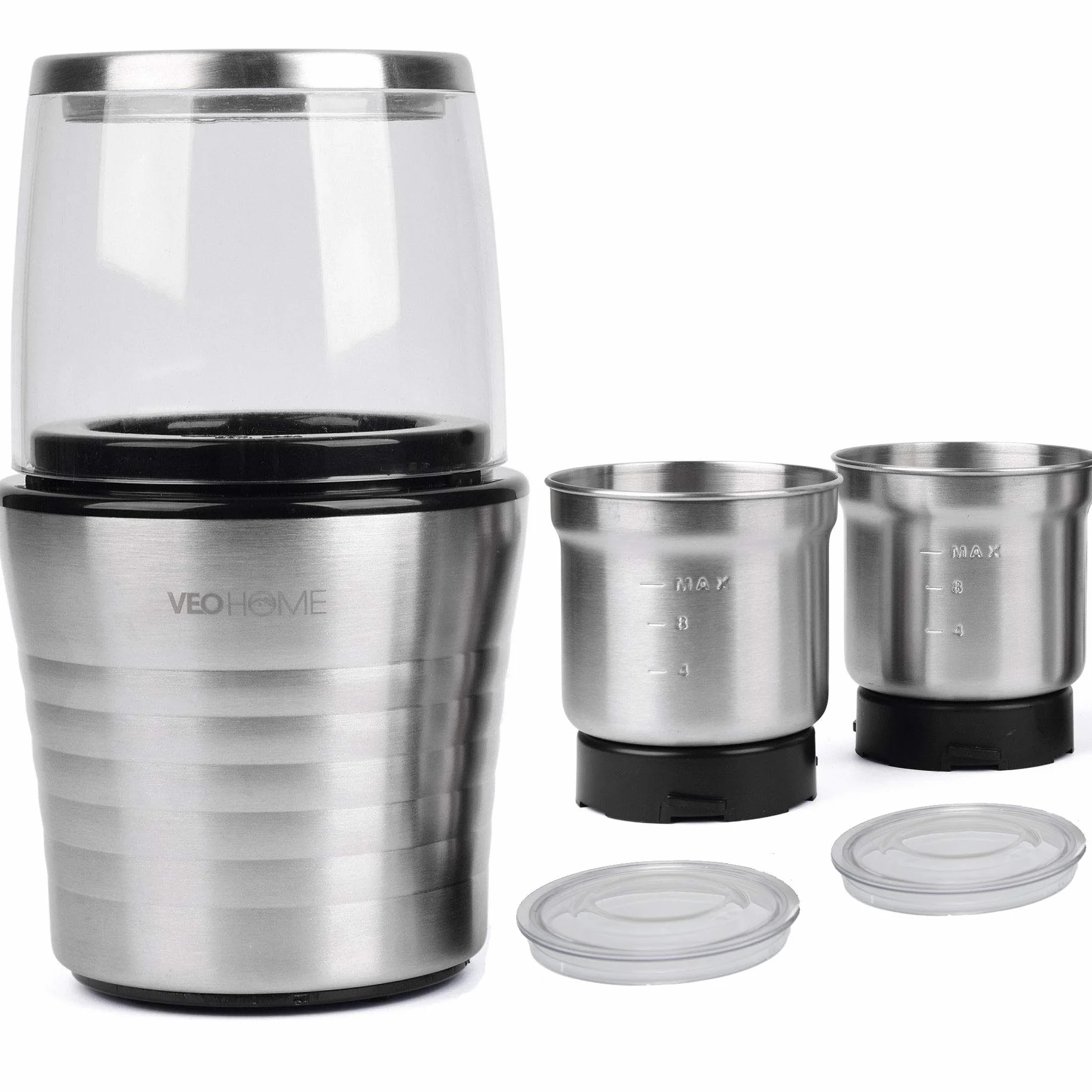 Moulin à café et mixeur électrique VeoHome broyeur pour grains de café, graine de lin et autres épices - inox