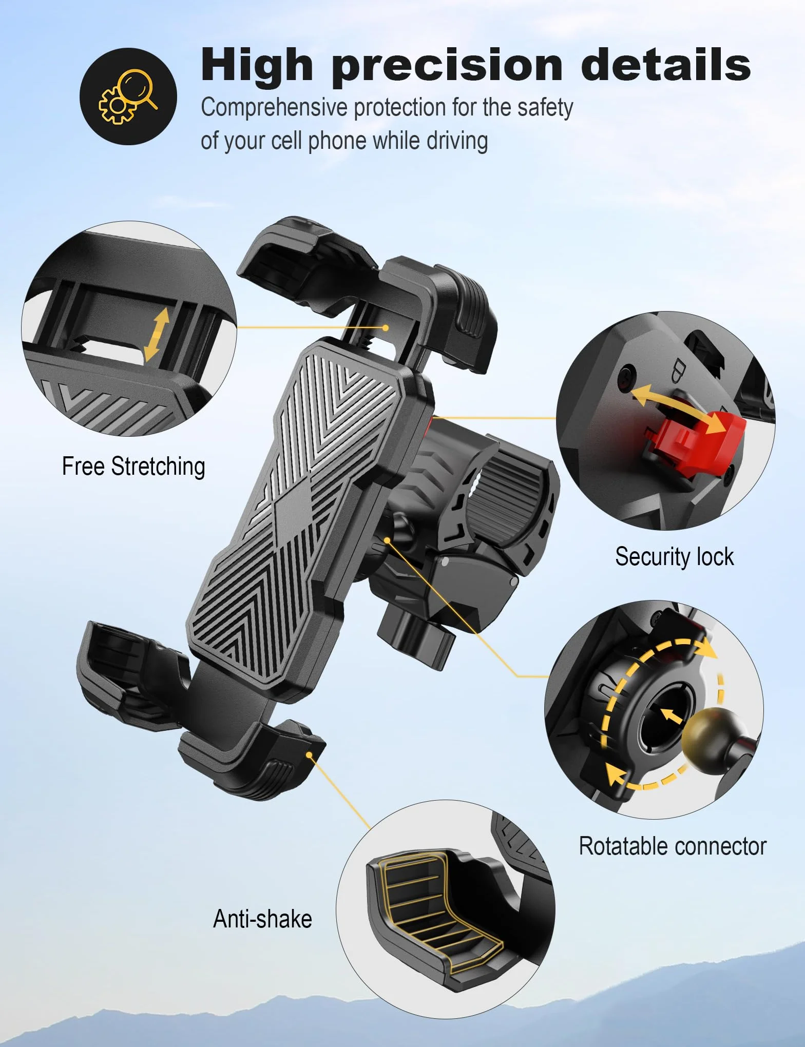 Grefay Uchwyt do Telefonu na Rower Uniwersalny Motocyklowy Uchwyt na Telefon dla Roweru Drogowego MTB Skutera z 360 Obrotów dla 4.7-7.2 Cala Smartfona