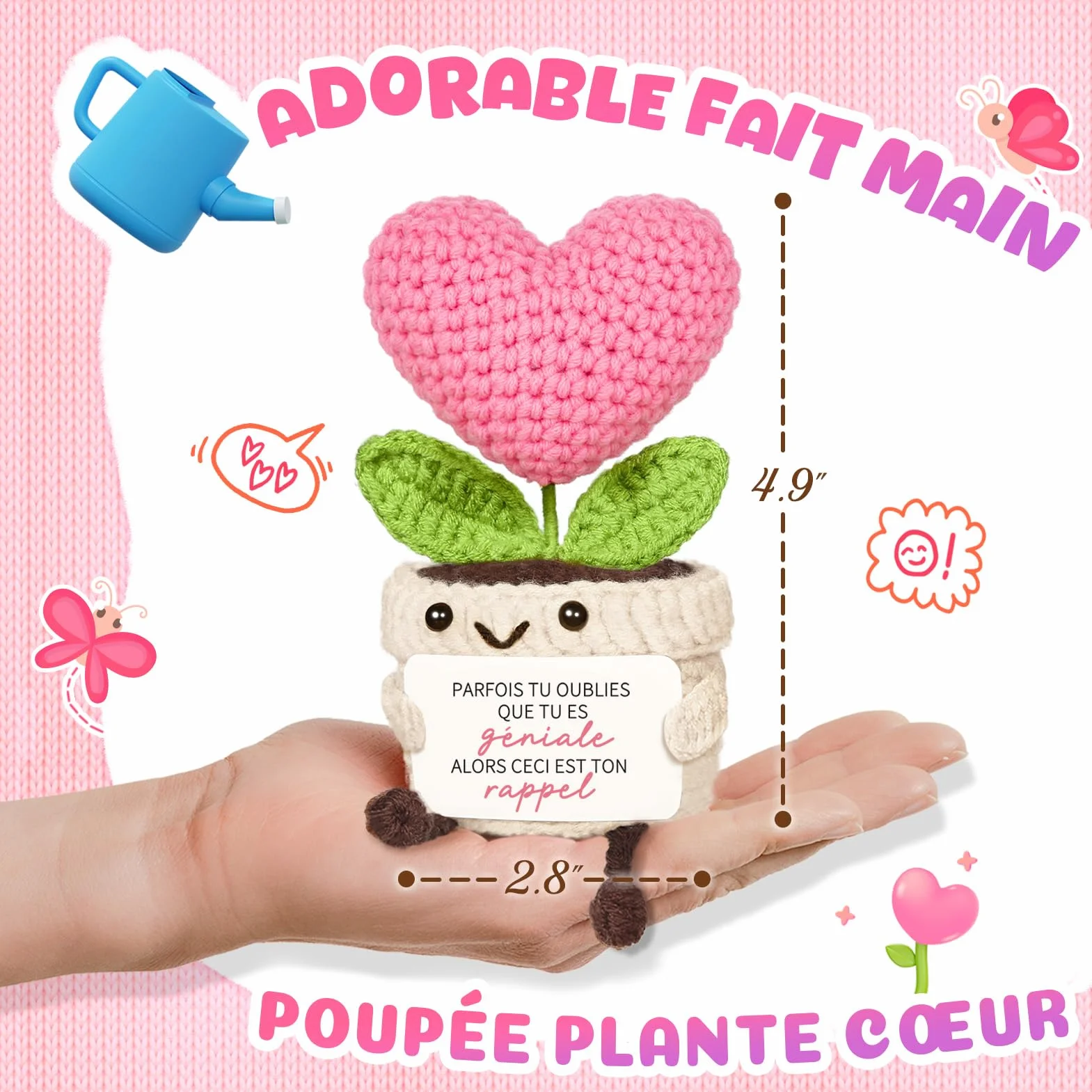 Cadeau Femme Anniversaire Décoration Forme Cœur Tricotée Rose Original pour Amie Soeur Maman